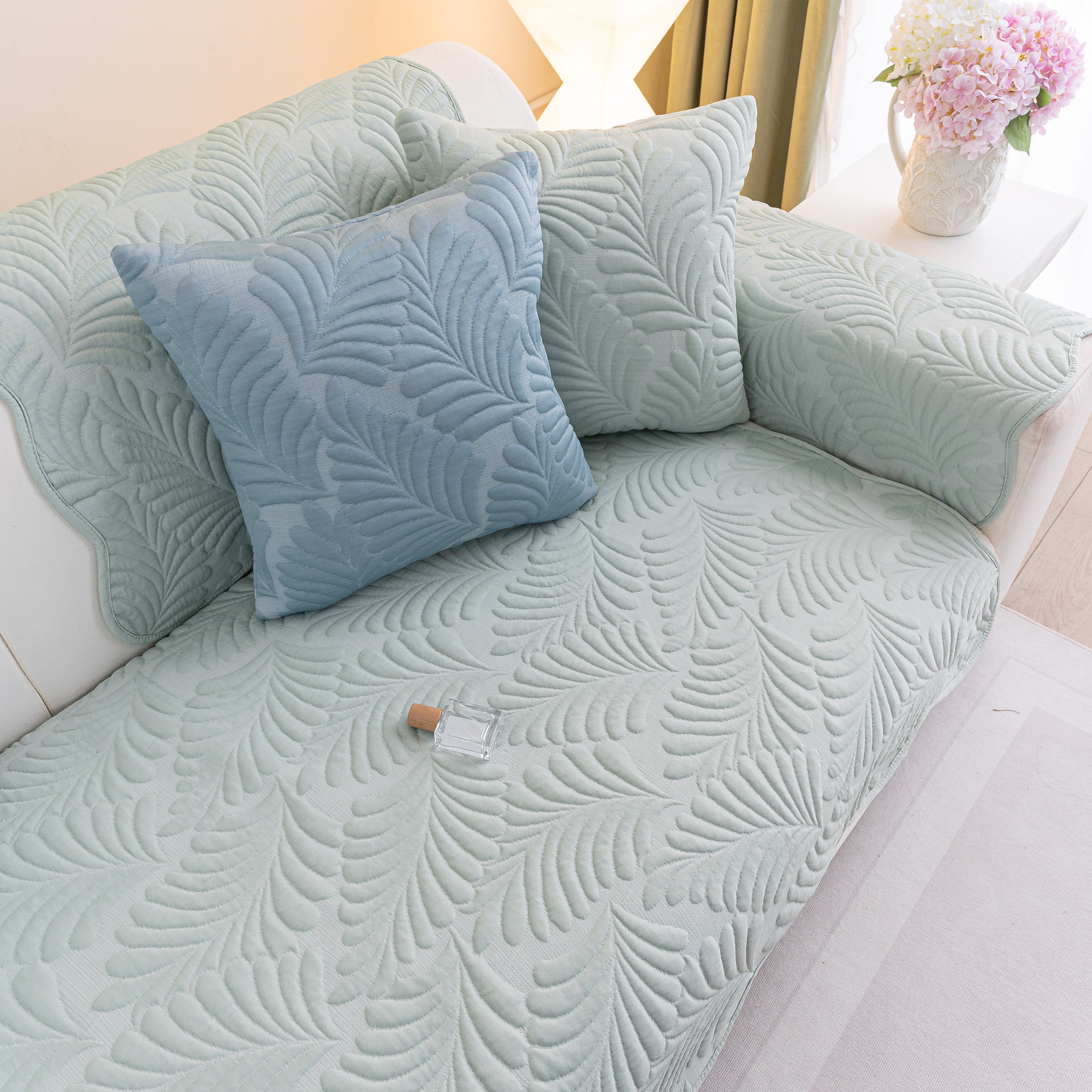Sofa Cover for Leather & Fabric Couches, 3D Leaf Embossed Quilted Furniture Covers