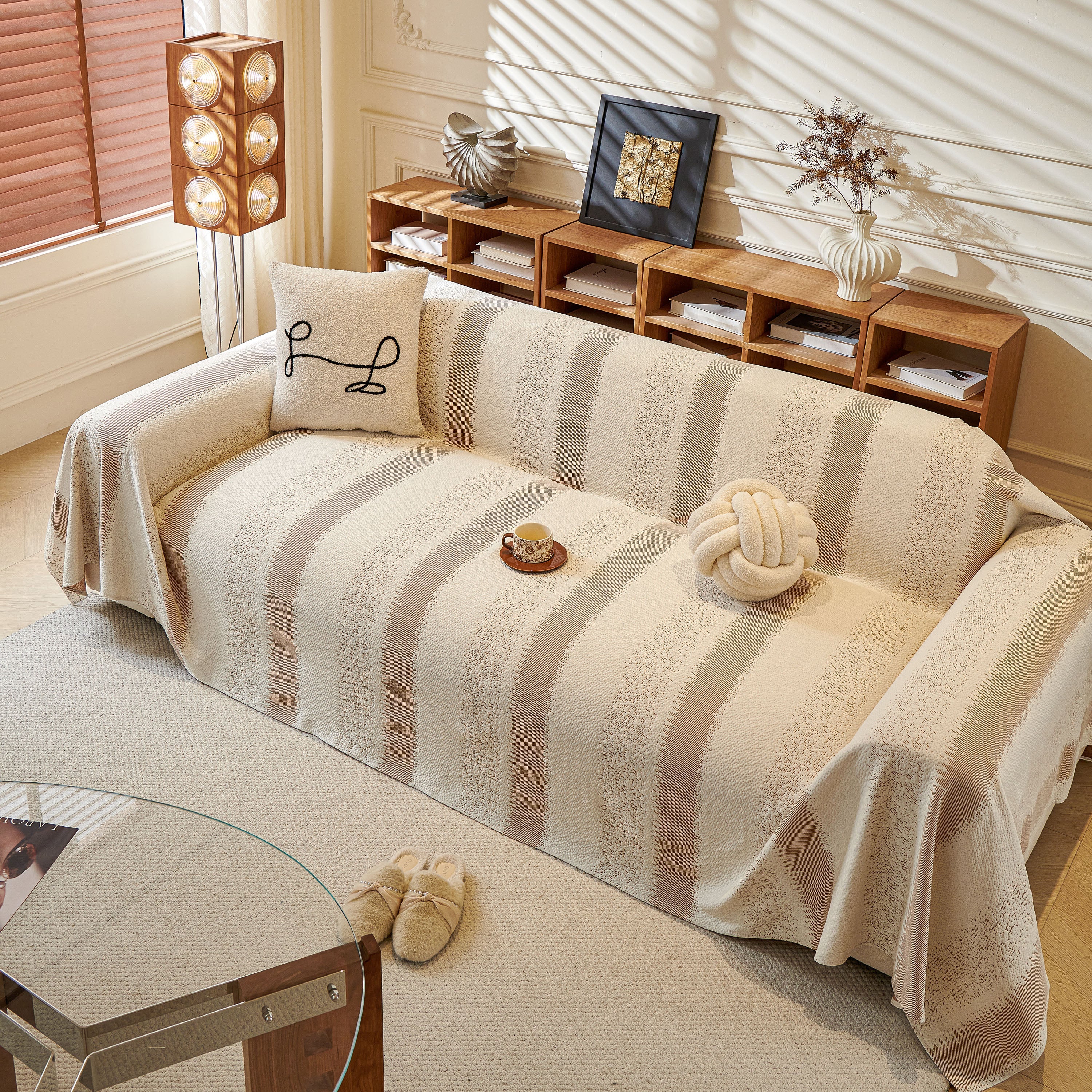 Modern Striped Sofa Throw Blanket, Lightweight Couch Cover for Summer Seating