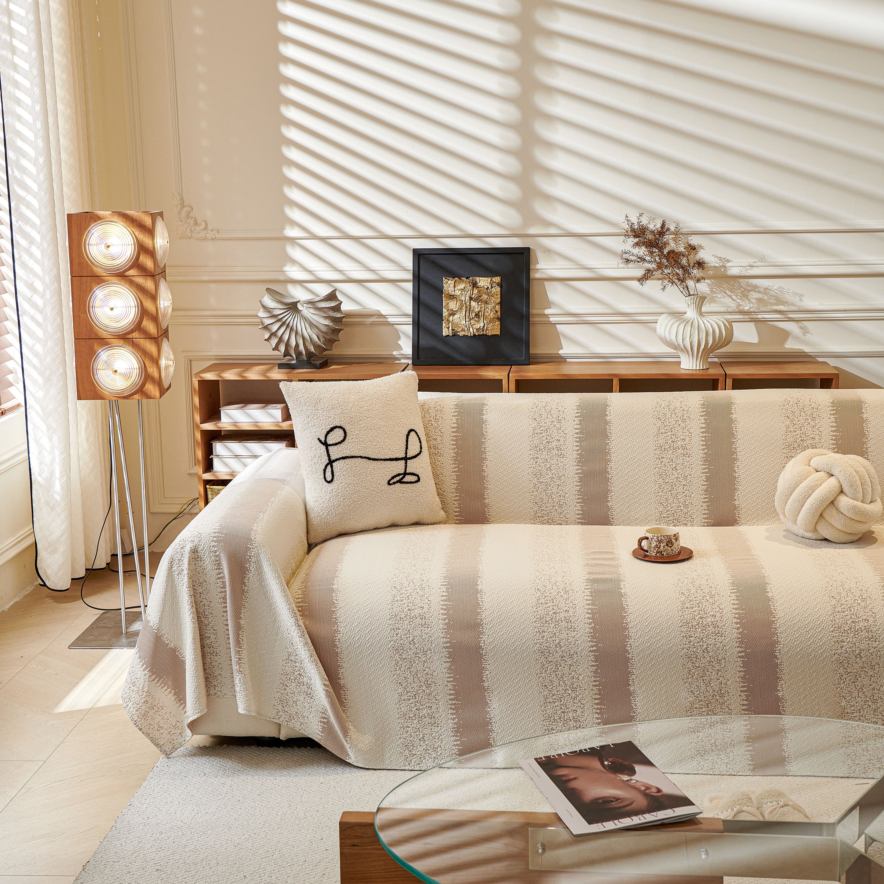 Modern Striped Sofa Throw Blanket, Lightweight Couch Cover for Summer Seating