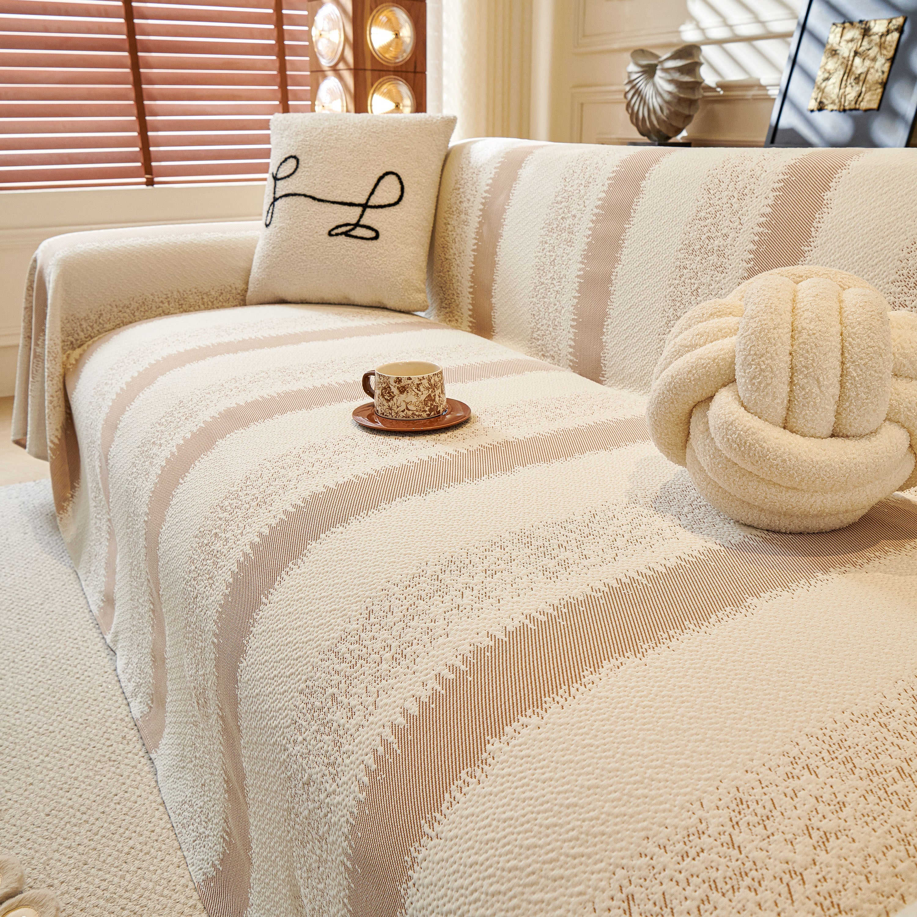 Modern Striped Sofa Throw Blanket, Lightweight Couch Cover for Summer Seating