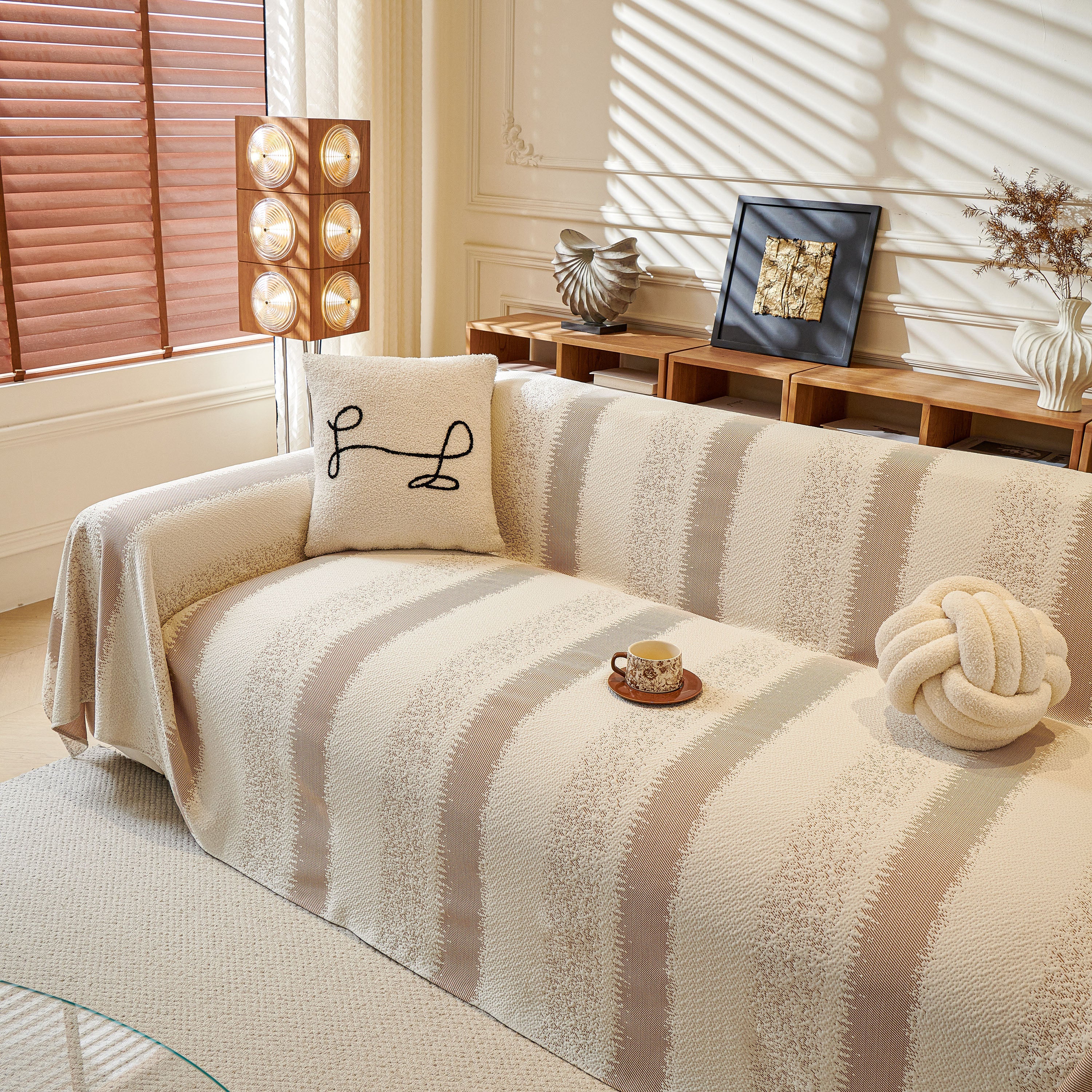 Modern Striped Sofa Throw Blanket, Lightweight Couch Cover for Summer Seating