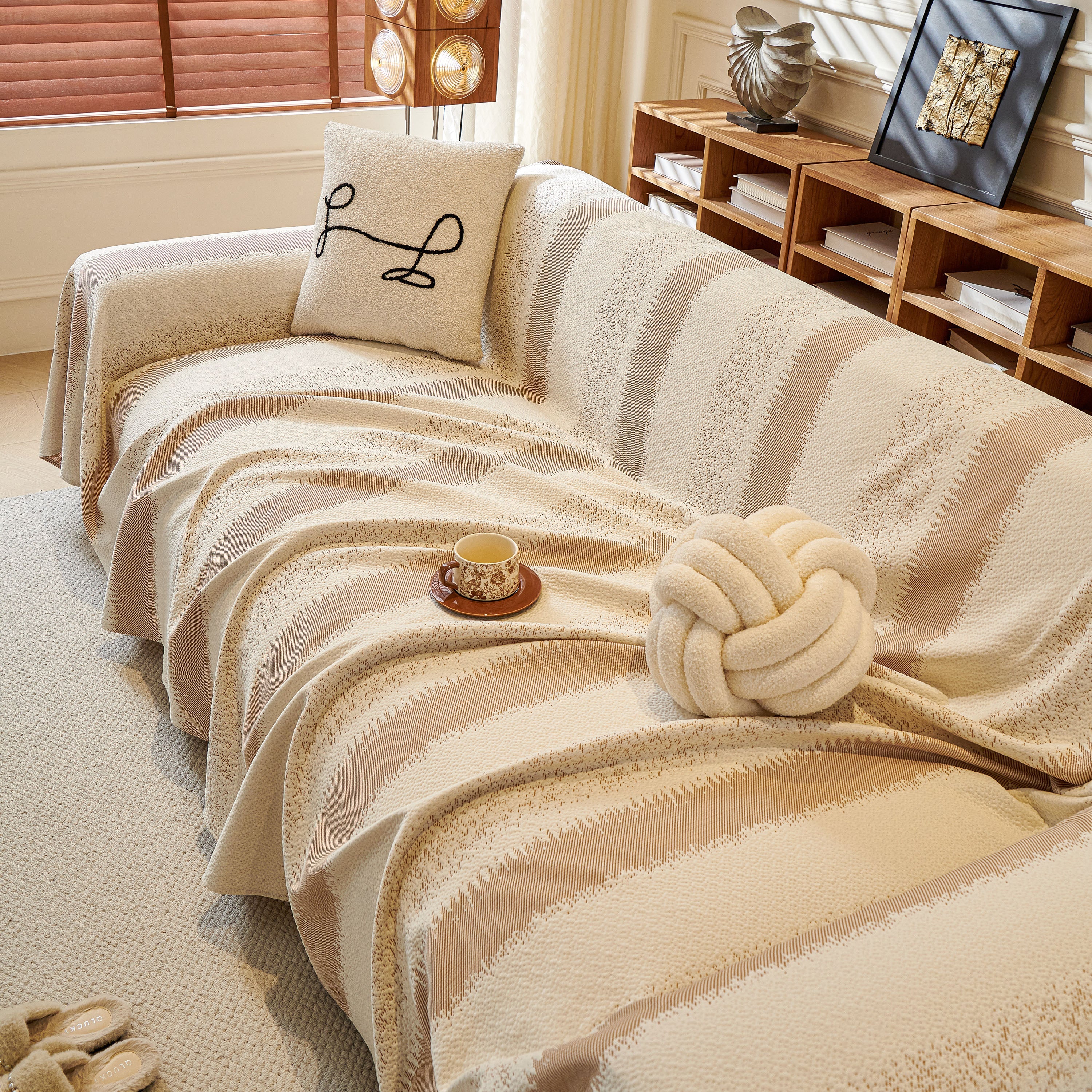 Modern Striped Sofa Throw Blanket, Lightweight Couch Cover for Summer Seating