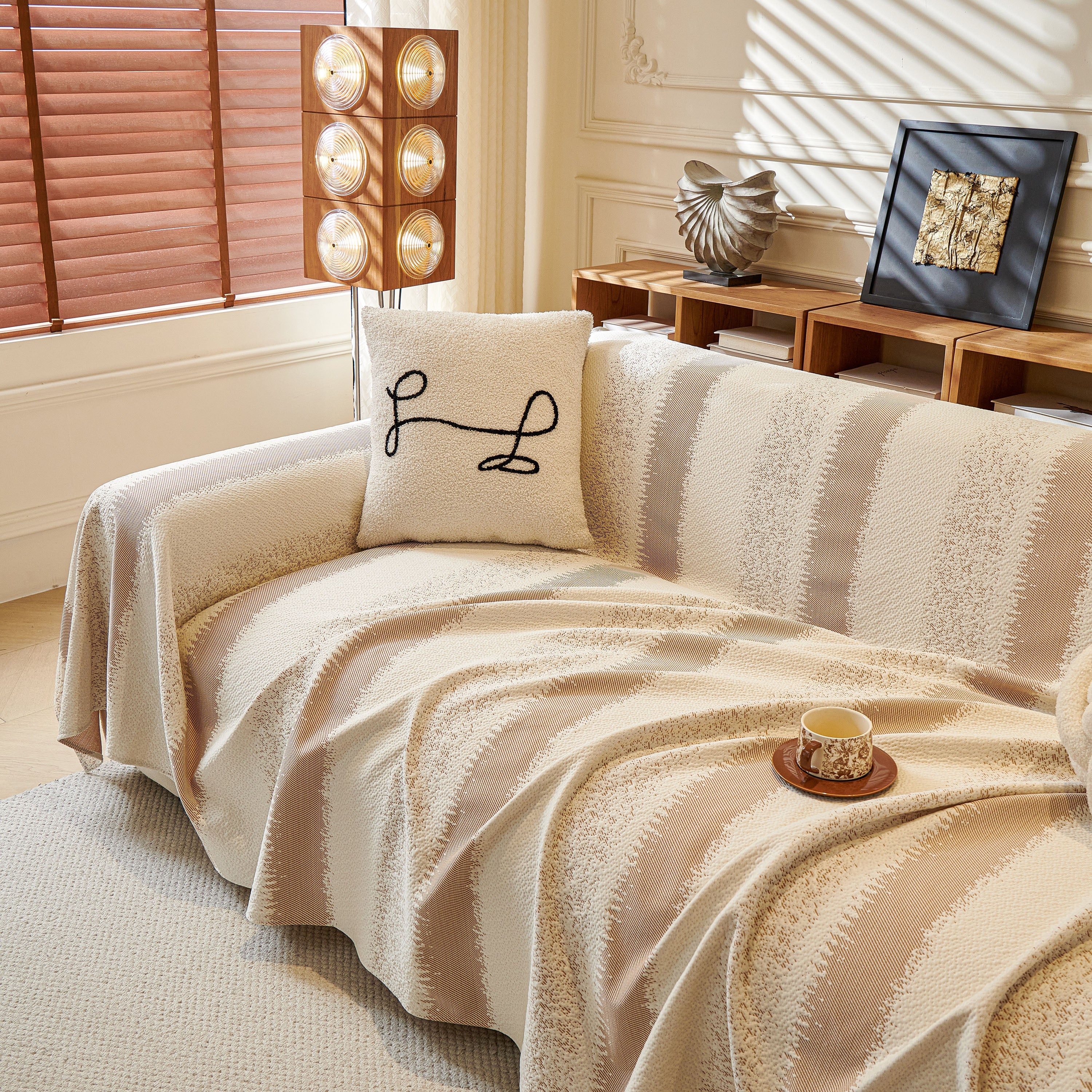 Modern Striped Sofa Throw Blanket, Lightweight Couch Cover for Summer Seating