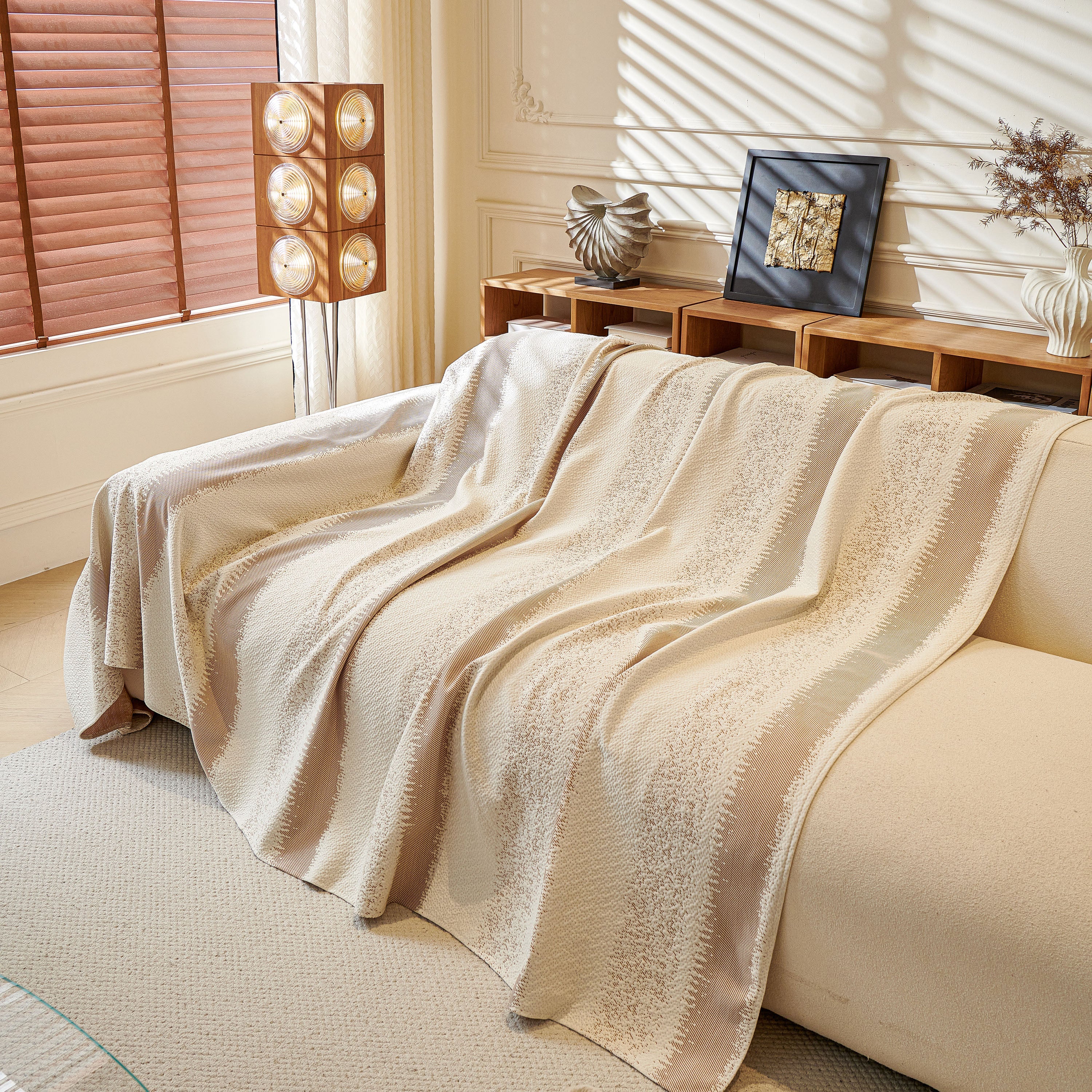 Modern Striped Sofa Throw Blanket, Lightweight Couch Cover for Summer Seating