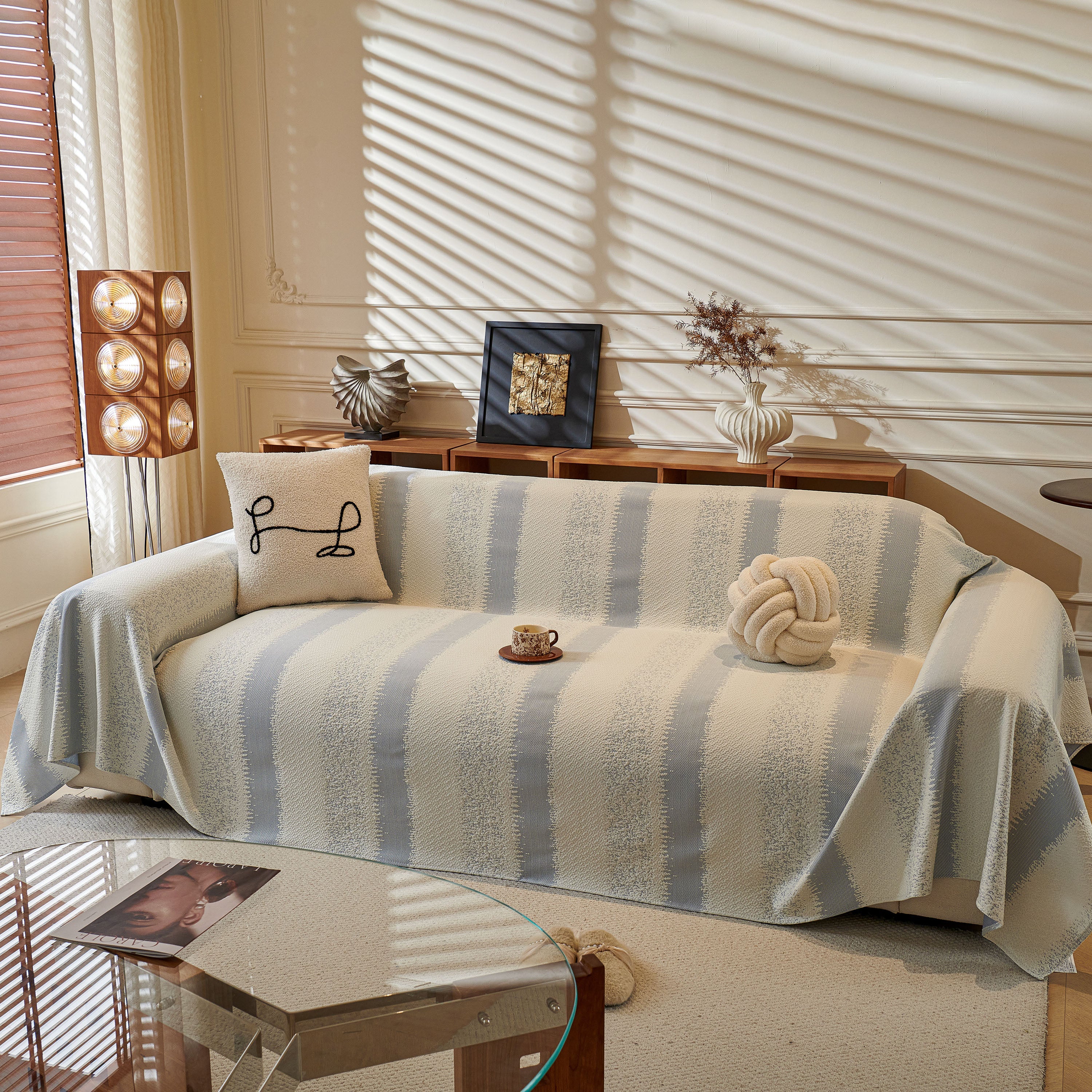 Modern Striped Sofa Throw Blanket, Lightweight Couch Cover for Summer Seating