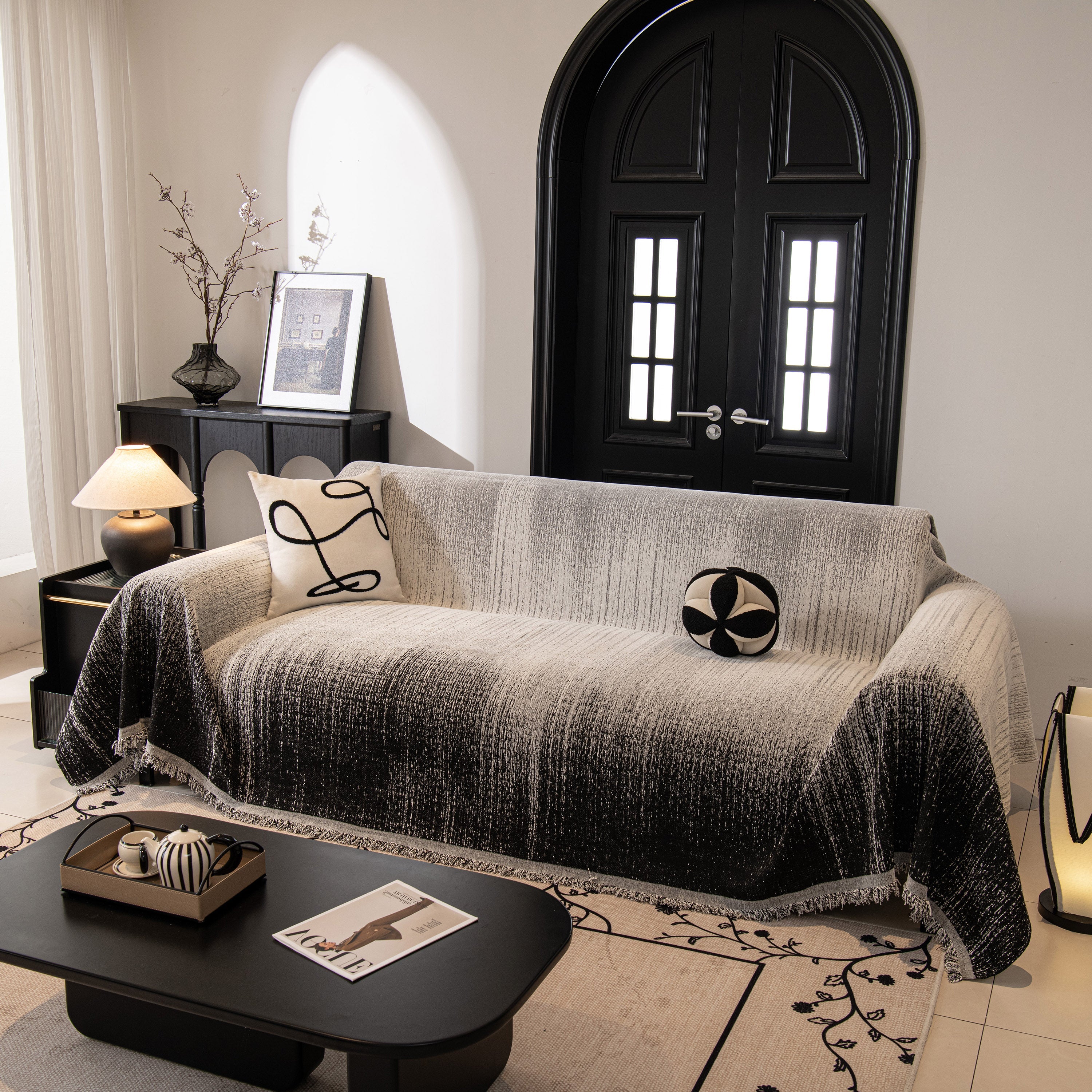 Modern Textured Sofa Cover Blanket, Tightly Woven Pet Sofa Throw for Sectional Couches