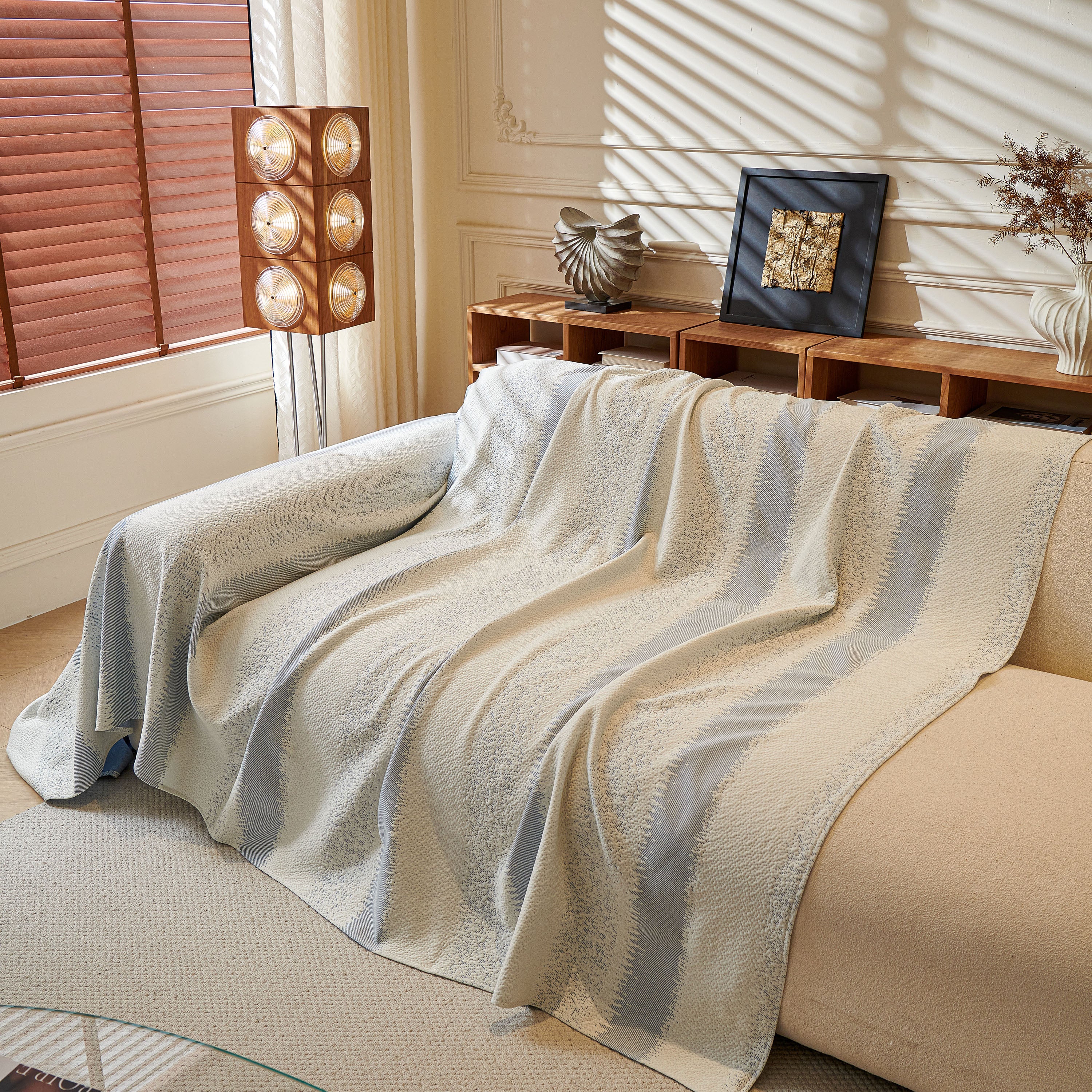 Modern Striped Sofa Throw Blanket, Lightweight Couch Cover for Summer Seating
