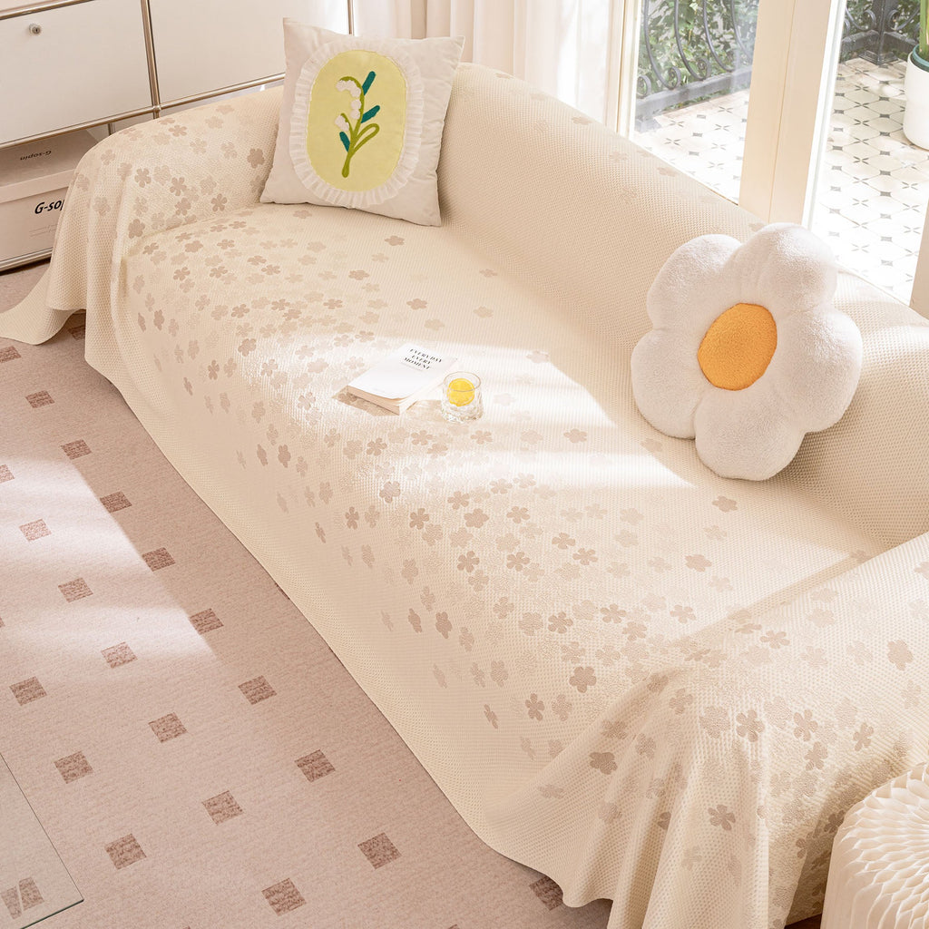 Cooling Ice Silk Sofa Cover Blanket, Floral Soft Silky Breathable Couch Throw Cover