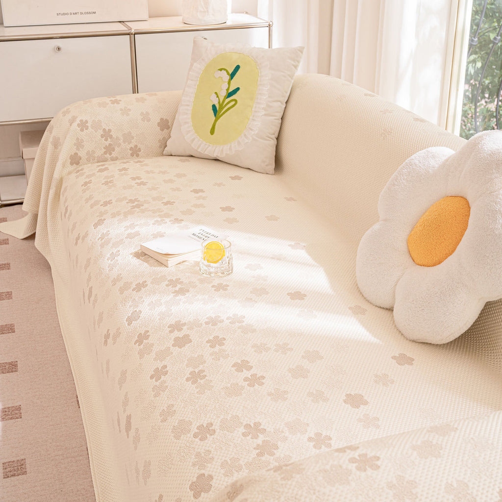 Cooling Ice Silk Sofa Cover Blanket, Floral Soft Silky Breathable Couch Throw Cover