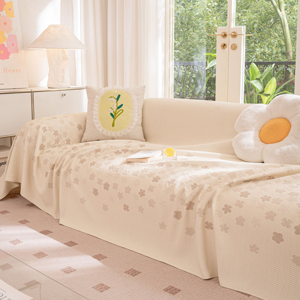 Cooling Ice Silk Sofa Cover Blanket, Floral Soft Silky Breathable Couch Throw Cover