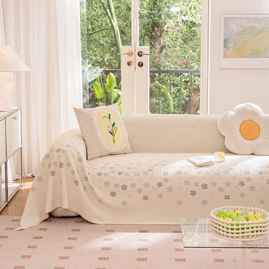 Cooling Ice Silk Sofa Cover Blanket, Floral Soft Silky Breathable Couch Throw Cover