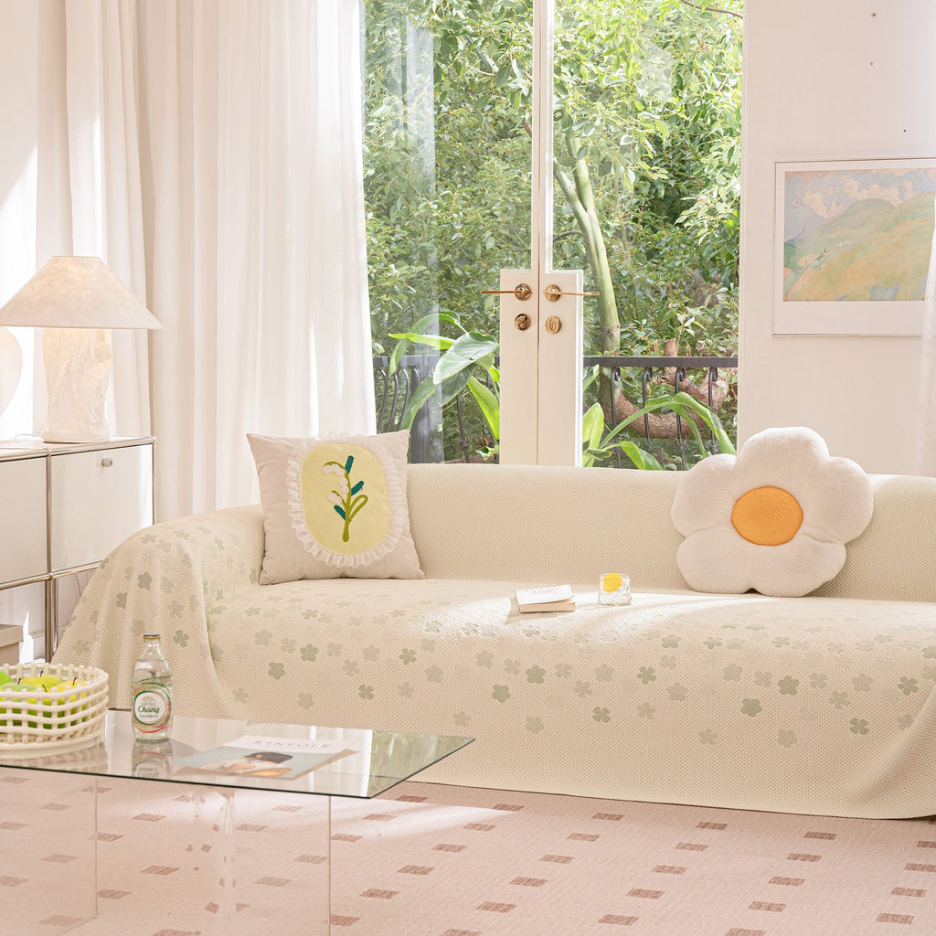 Cooling Ice Silk Sofa Cover Blanket, Floral Soft Silky Breathable Couch Throw Cover