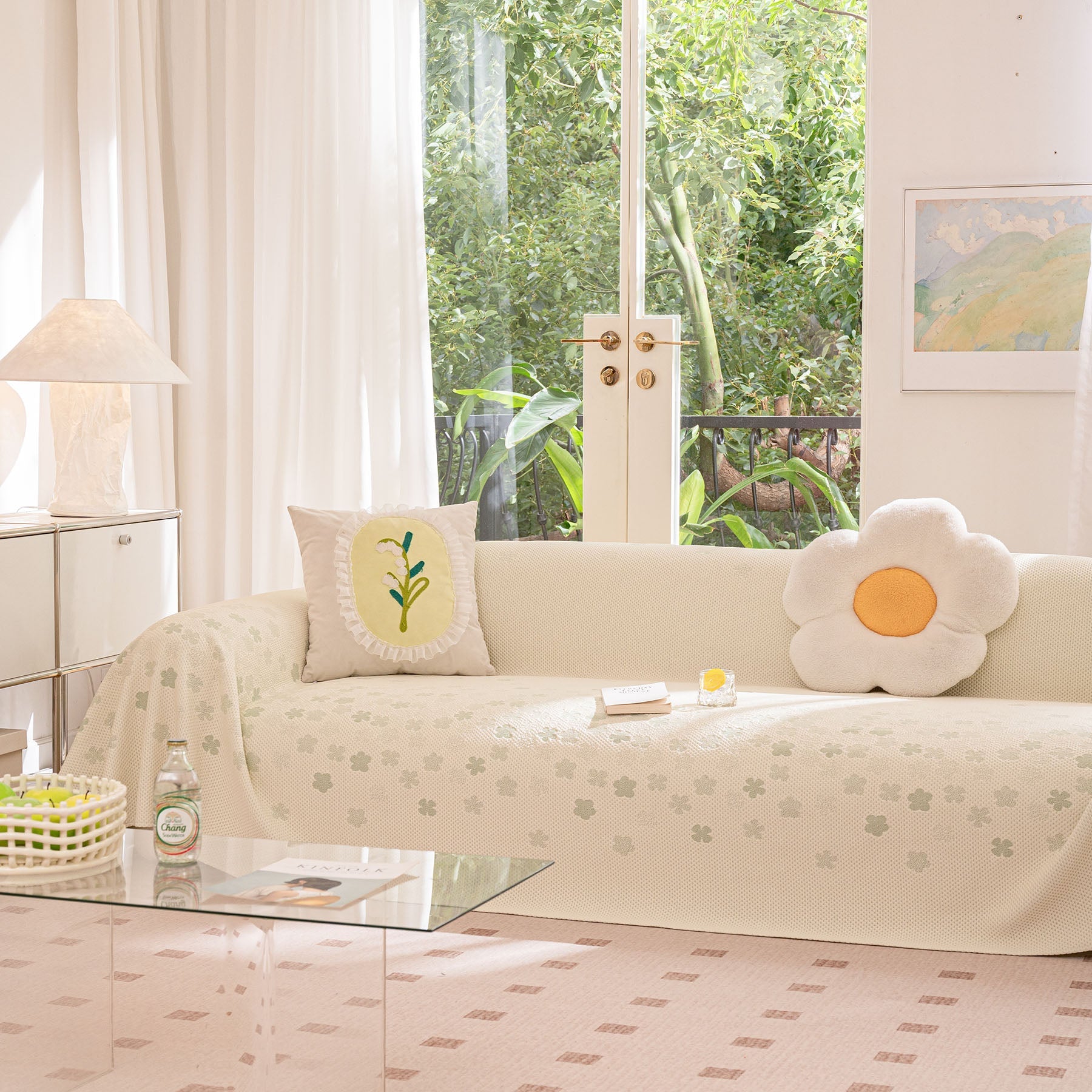 Cooling Ice Silk Sofa Cover Blanket, Floral Soft Silky Breathable Couch Throw Cover
