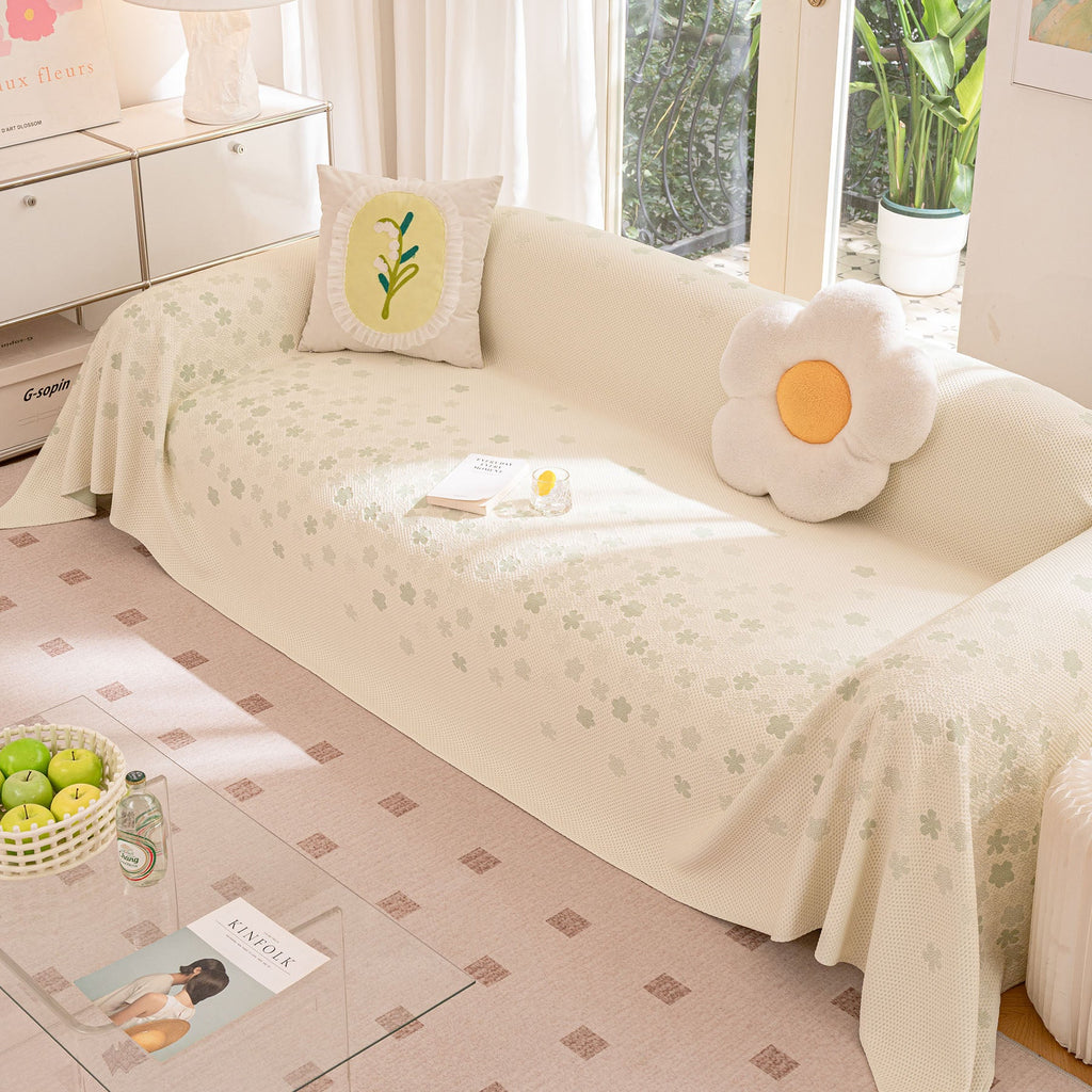 Cooling Ice Silk Sofa Cover Blanket, Floral Soft Silky Breathable Couch Throw Cover