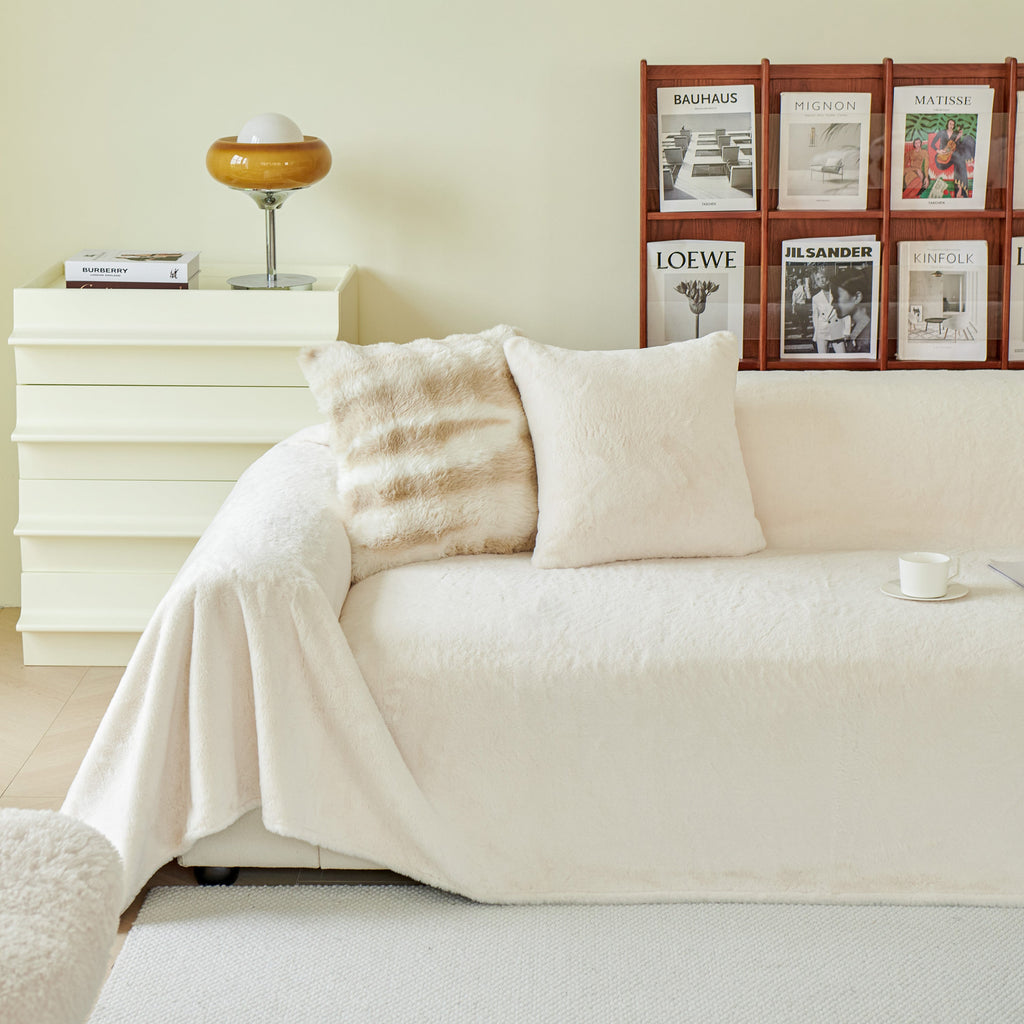 Faux Fur Smooth Plush Comfy Couch Covers, Soft Thicked Durable Blankets and Throws for Sofas