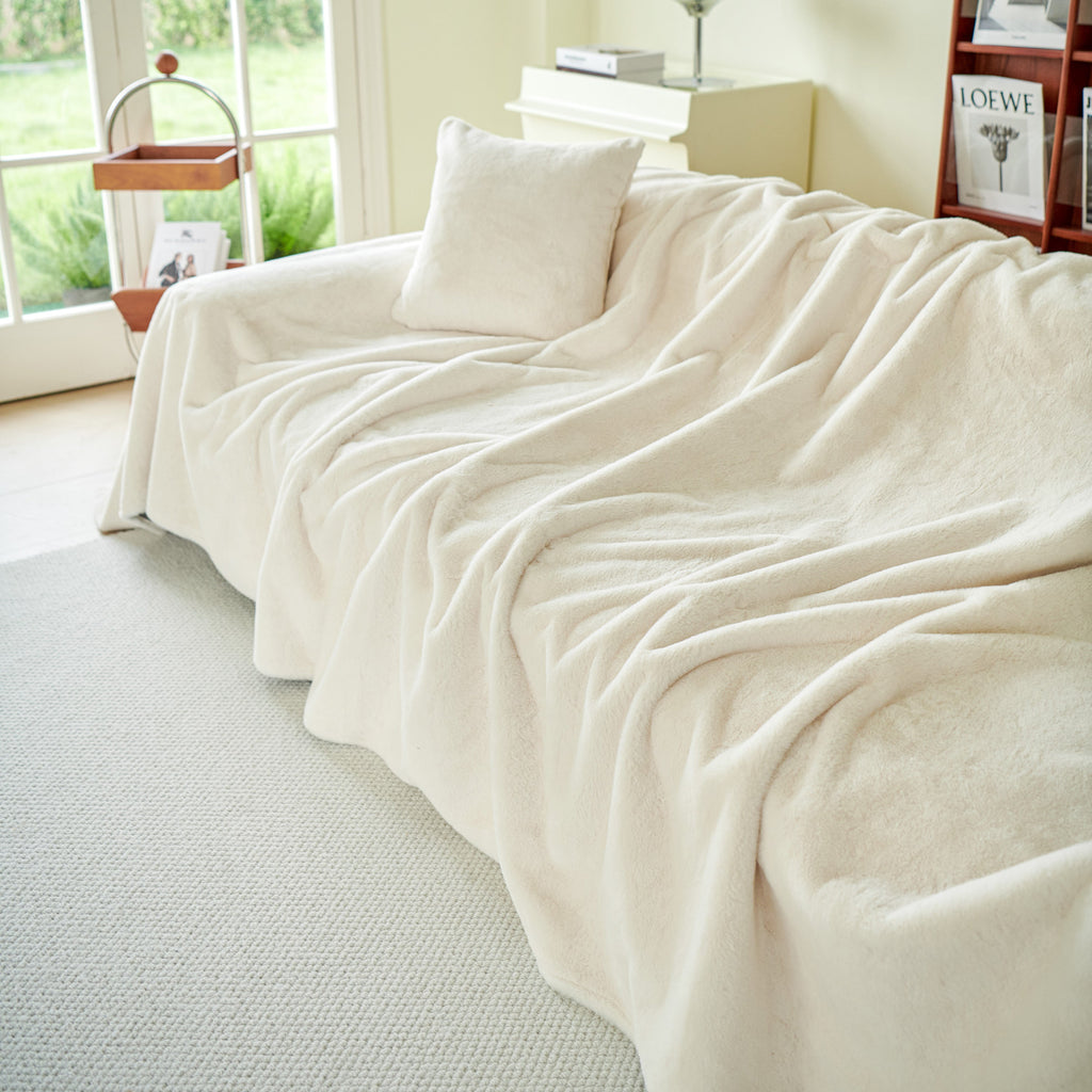 Faux Fur Smooth Plush Comfy Couch Covers, Soft Thicked Durable Blankets and Throws for Sofas