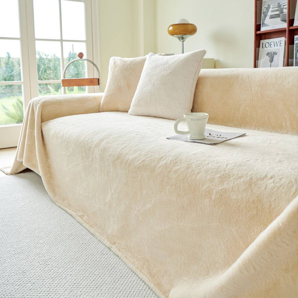 Faux Fur Smooth Plush Comfy Couch Covers, Soft Thicked Durable Blankets and Throws for Sofas