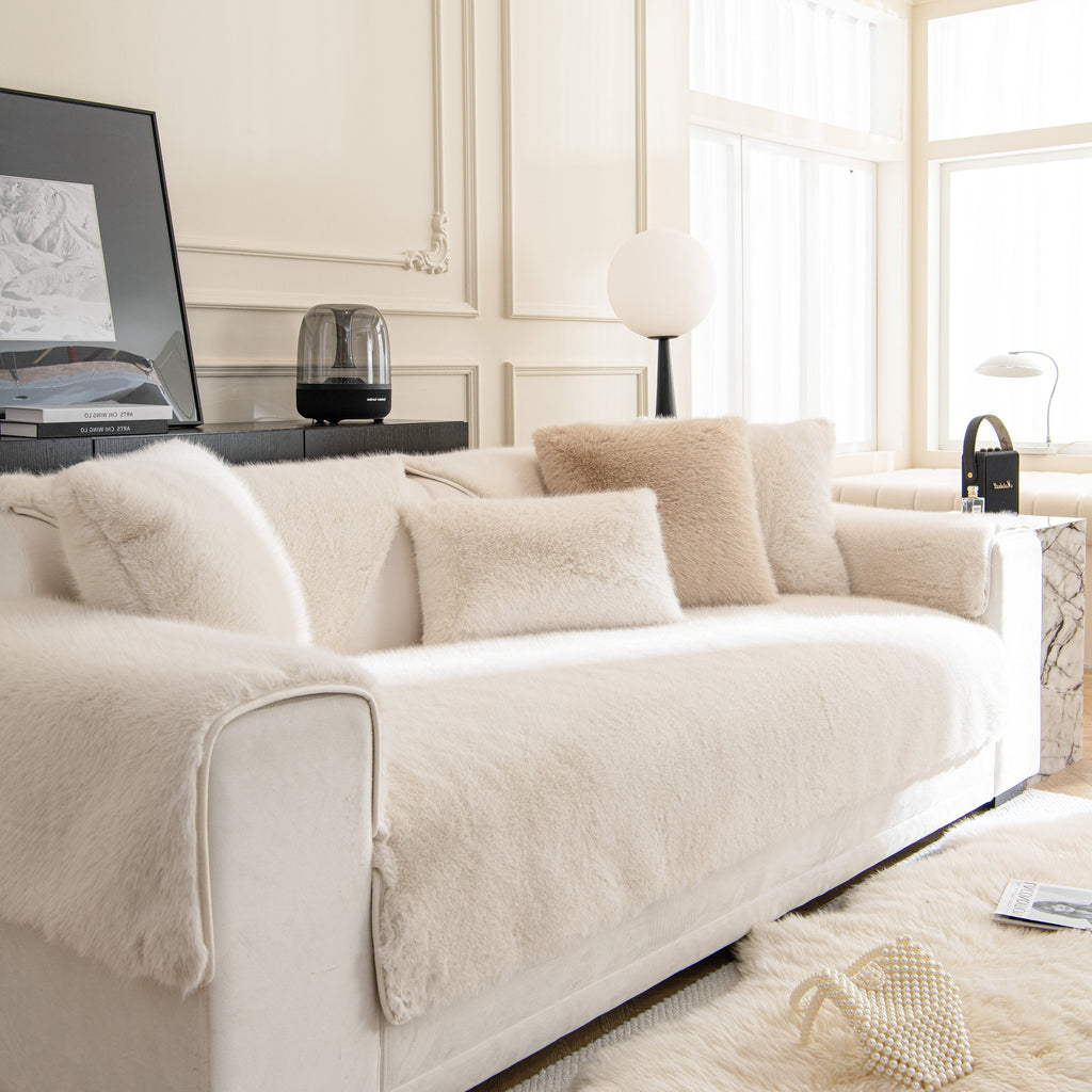 Faux Mink Velvet Luxury Fluffy Sofa Cushion, Winter Warm Thick Plush Non-slip Sofa Covers