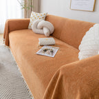 Couch Cover Sectional L Shape Chenille Herringbone Couch Throw Cover with Tassel Pom-Poms for Pets