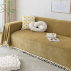 Couch Cover Sectional L Shape Chenille Herringbone Couch Throw Cover with Tassel Pom-Poms for Pets