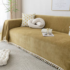 Couch Cover Sectional L Shape Chenille Herringbone Couch Throw Cover with Tassel Pom-Poms for Pets