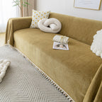 Couch Cover Sectional L Shape Chenille Herringbone Couch Throw Cover with Tassel Pom-Poms for Pets