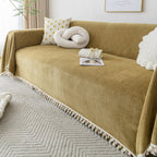 Couch Cover Sectional L Shape Chenille Herringbone Couch Throw Cover with Tassel Pom-Poms for Pets
