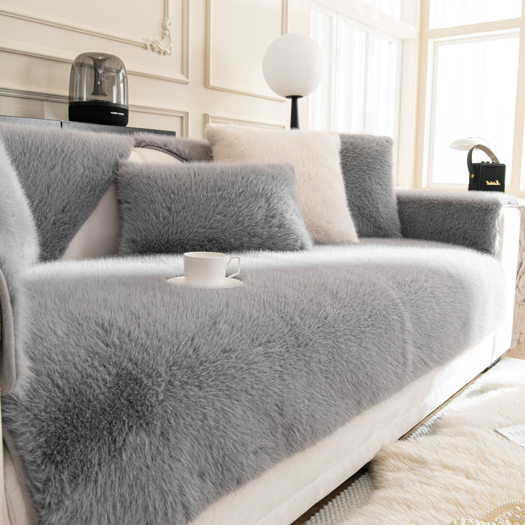 Faux Mink Velvet Luxury Fluffy Sofa Cushion, Winter Warm Thick Plush Non-slip Sofa Covers