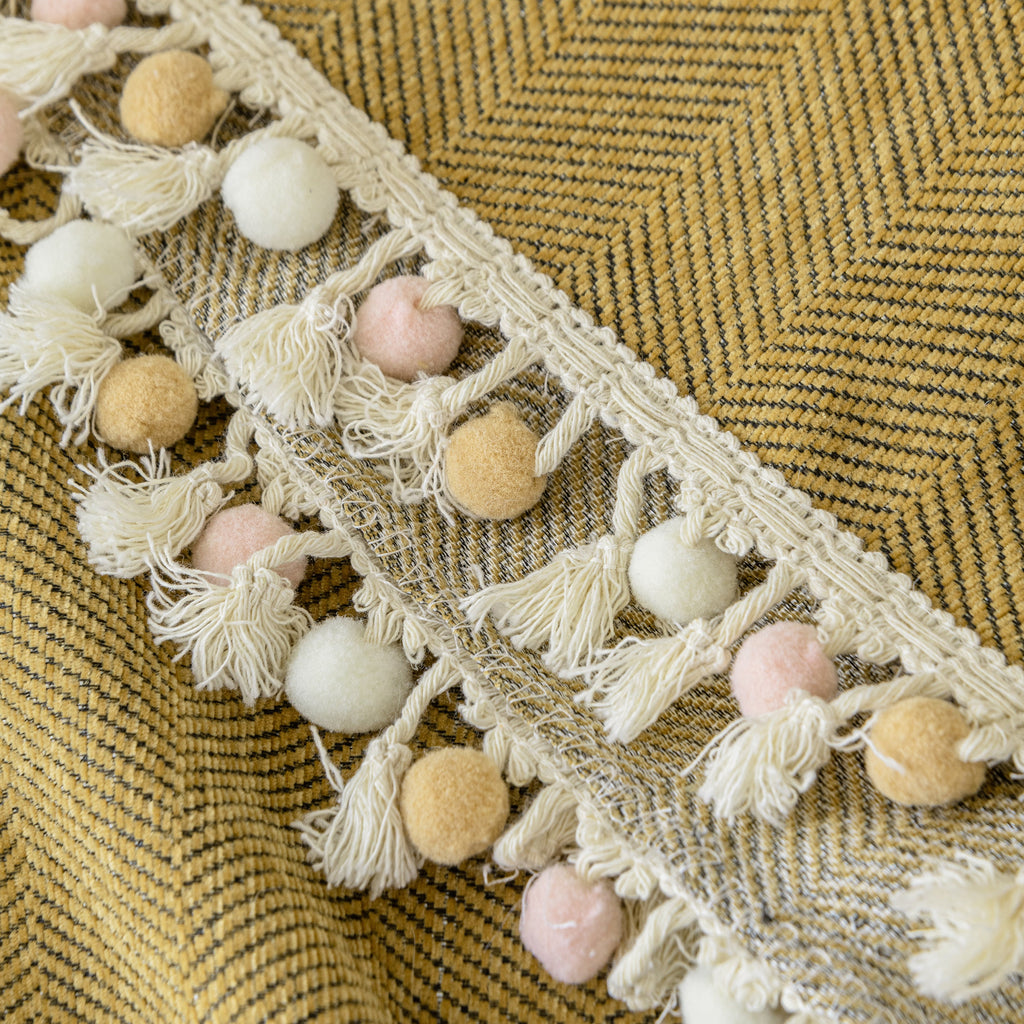 Couch Cover Sectional L Shape Chenille Herringbone Couch Throw Cover with Tassel Pom-Poms for Pets