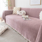 Couch Cover Sectional L Shape Chenille Herringbone Couch Throw Cover with Tassel Pom-Poms for Pets