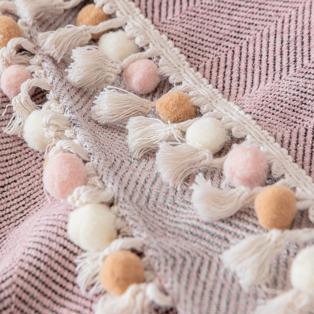 Couch Cover Sectional L Shape Chenille Herringbone Couch Throw Cover with Tassel Pom-Poms for Pets