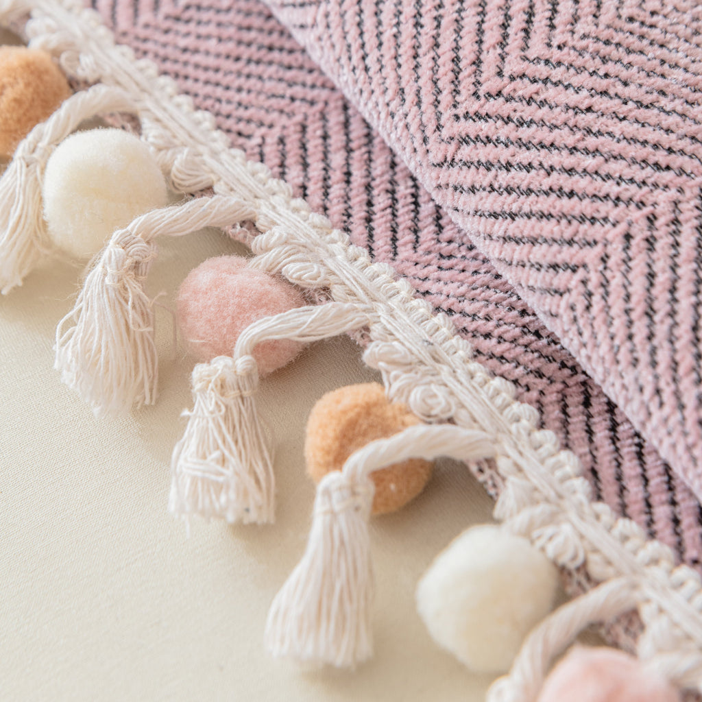 Couch Cover Sectional L Shape Chenille Herringbone Couch Throw Cover with Tassel Pom-Poms for Pets