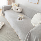Couch Cover Sectional L Shape Chenille Herringbone Couch Throw Cover with Tassel Pom-Poms for Pets