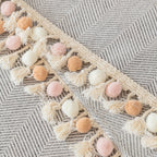 Couch Cover Sectional L Shape Chenille Herringbone Couch Throw Cover with Tassel Pom-Poms for Pets