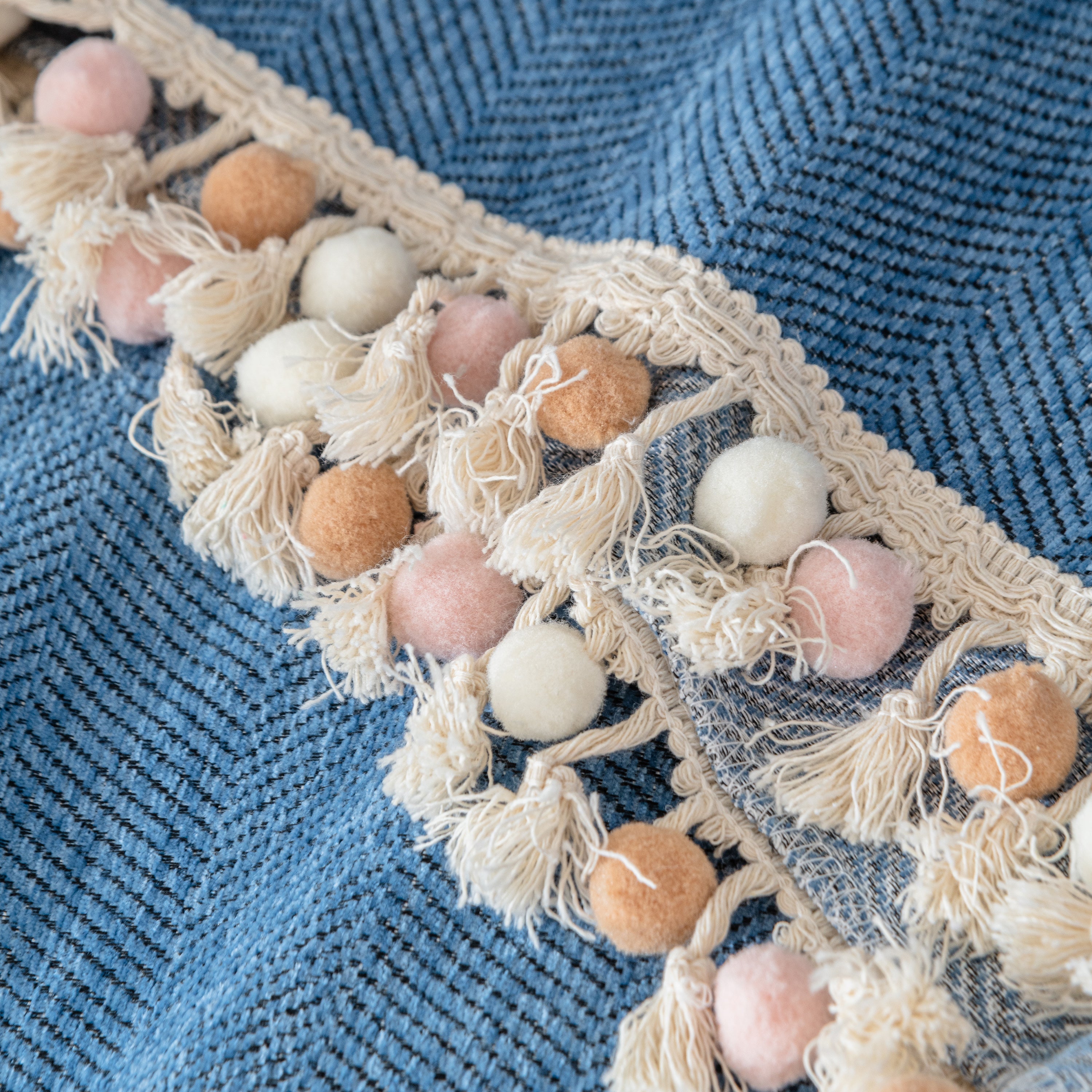 Couch Cover Sectional L Shape Chenille Herringbone Couch Throw Cover with Tassel Pom-Poms for Pets