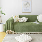 Couch Cover Sectional L Shape Chenille Herringbone Couch Throw Cover with Tassel Pom-Poms for Pets