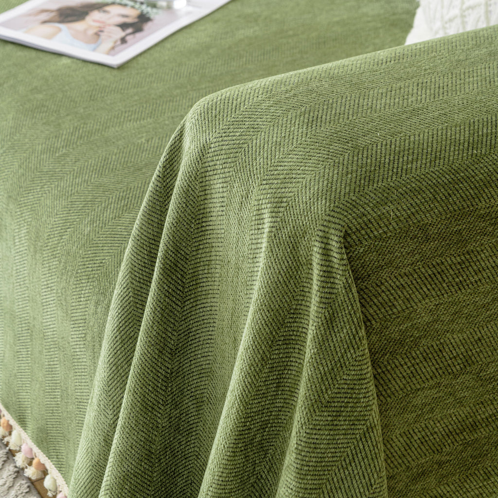 Couch Cover Sectional L Shape Chenille Herringbone Couch Throw Cover with Tassel Pom-Poms for Pets