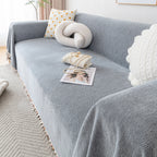 Couch Cover Sectional L Shape Chenille Herringbone Couch Throw Cover with Tassel Pom-Poms for Pets