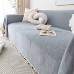 Couch Cover Sectional L Shape Chenille Herringbone Couch Throw Cover with Tassel Pom-Poms for Pets