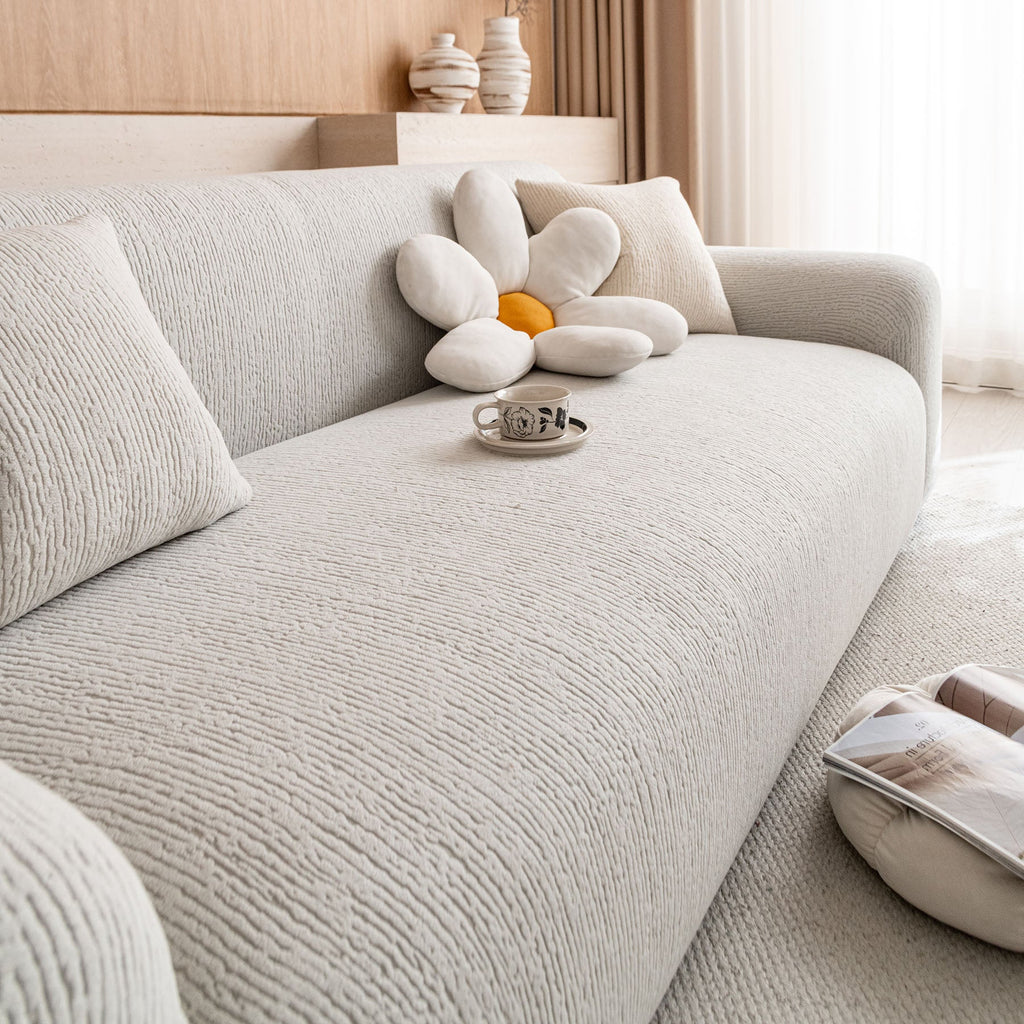Stretch Textured Vertical Stripe Couch Slipcover, Soft Jacquard Elastic Sofa Cover