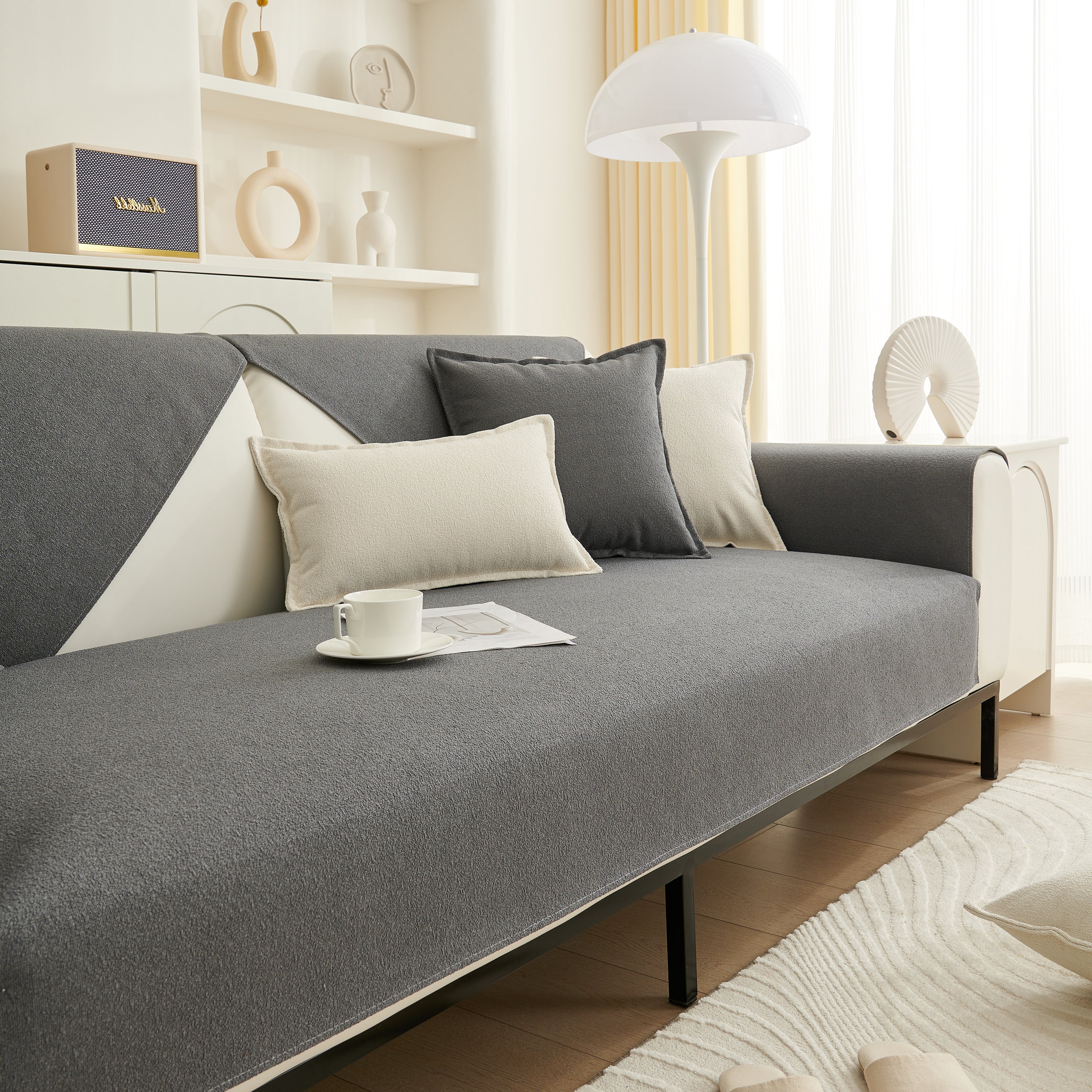 Luxurious Teddy Velvet Solid Sofa Towel - Non-Slip Waterproof Sofa Cover Furniture Protector and Pet Couch Cover