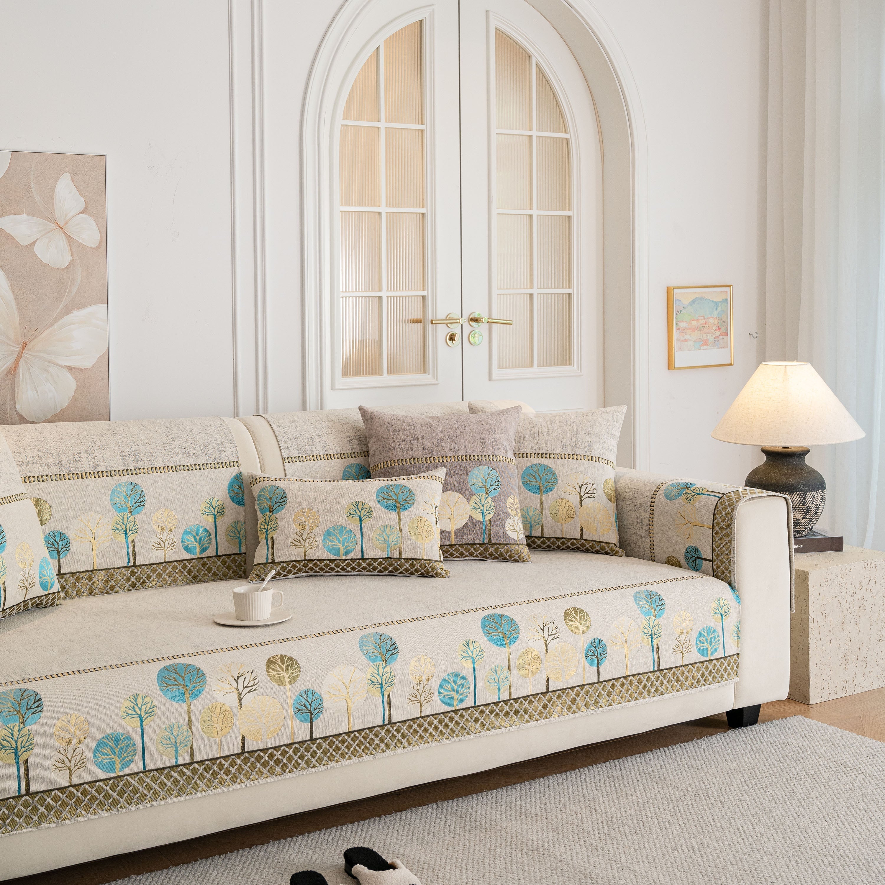 Sofa Cover for Couch, Non-Slip Sectional Couch Cover with Woven Tree Pattern