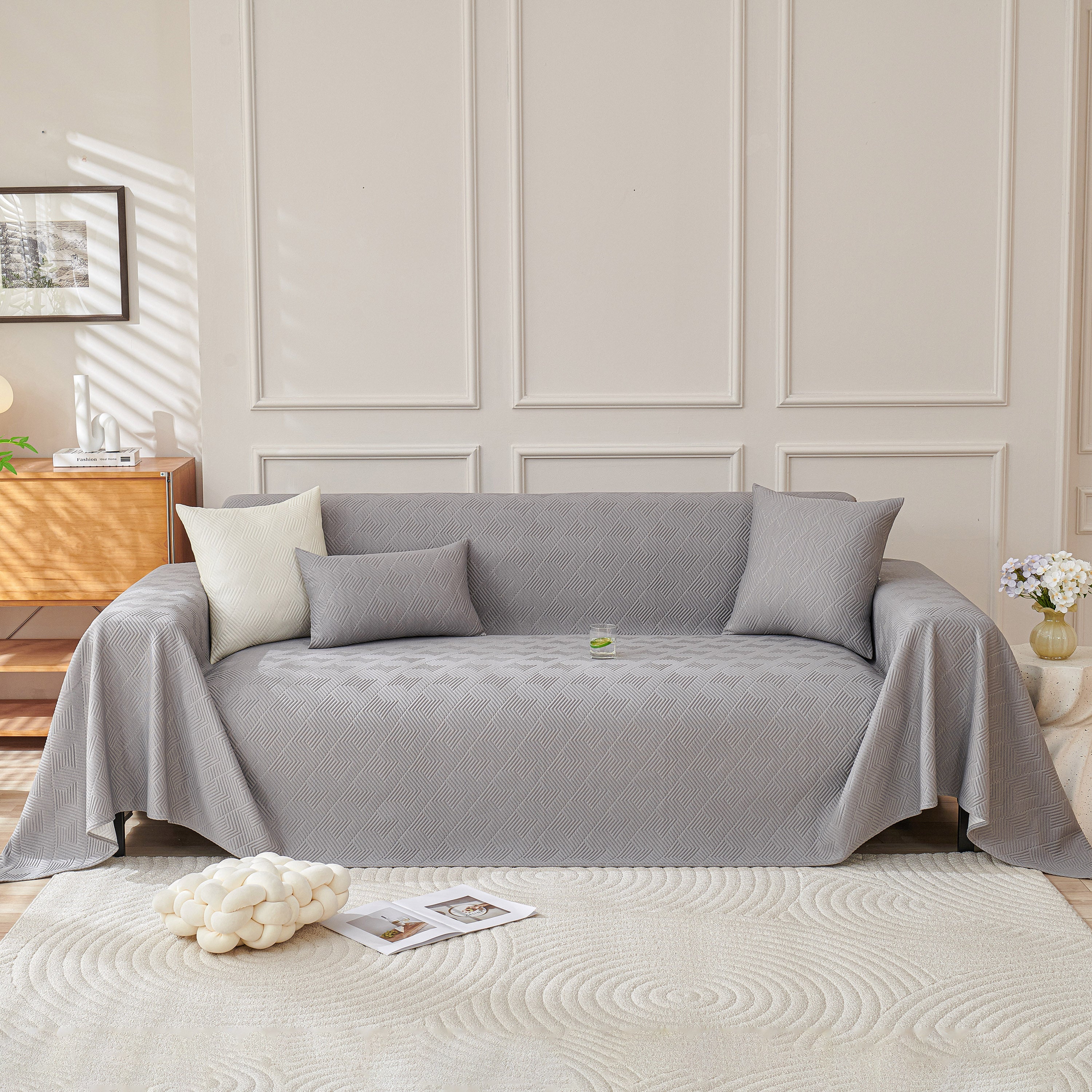 Cooling Scratch Proof Large Sofa Throw Cover, Geometric Texture Couch Protector
