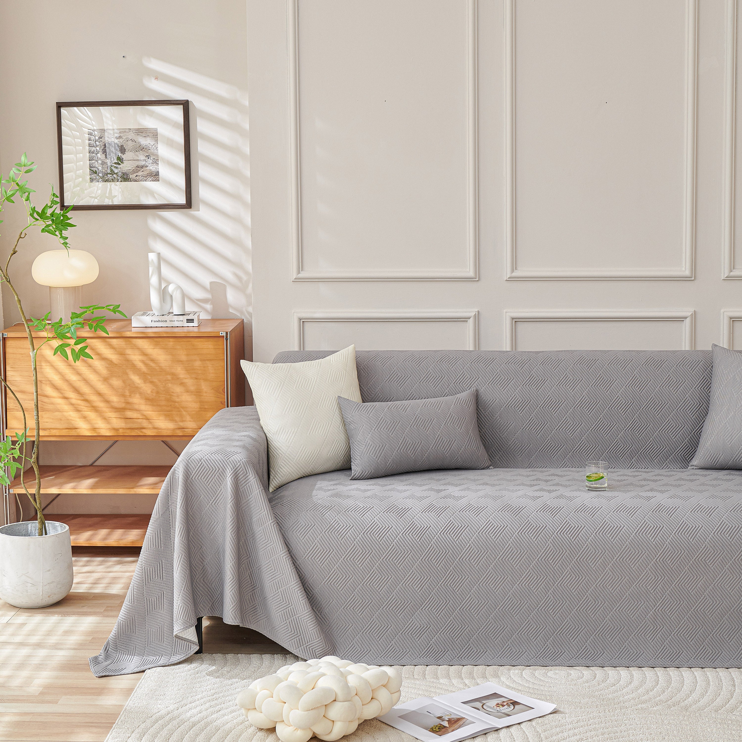 Cooling Scratch Proof Large Sofa Throw Cover, Geometric Texture Couch Protector