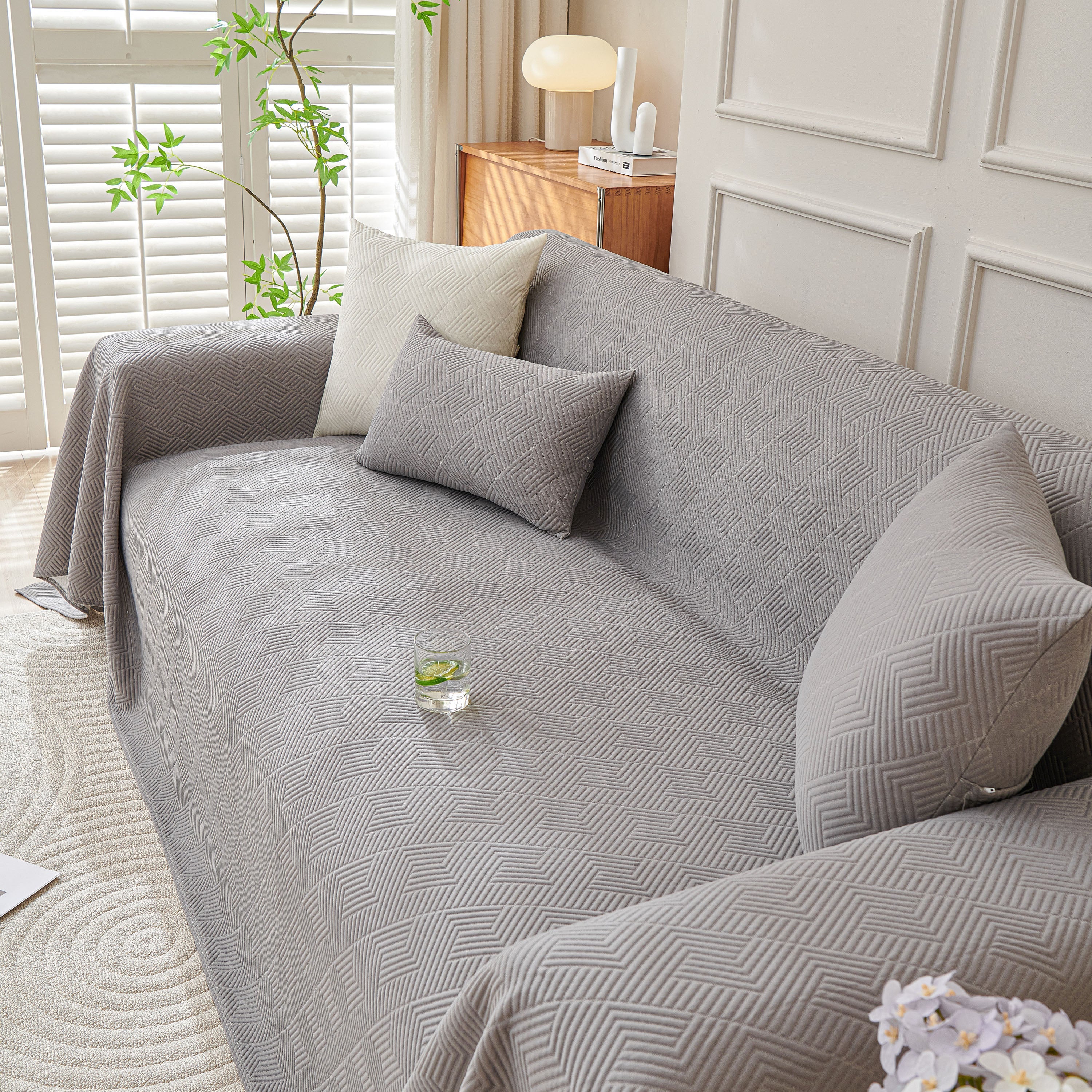 Cooling Scratch Proof Large Sofa Throw Cover, Geometric Texture Couch Protector