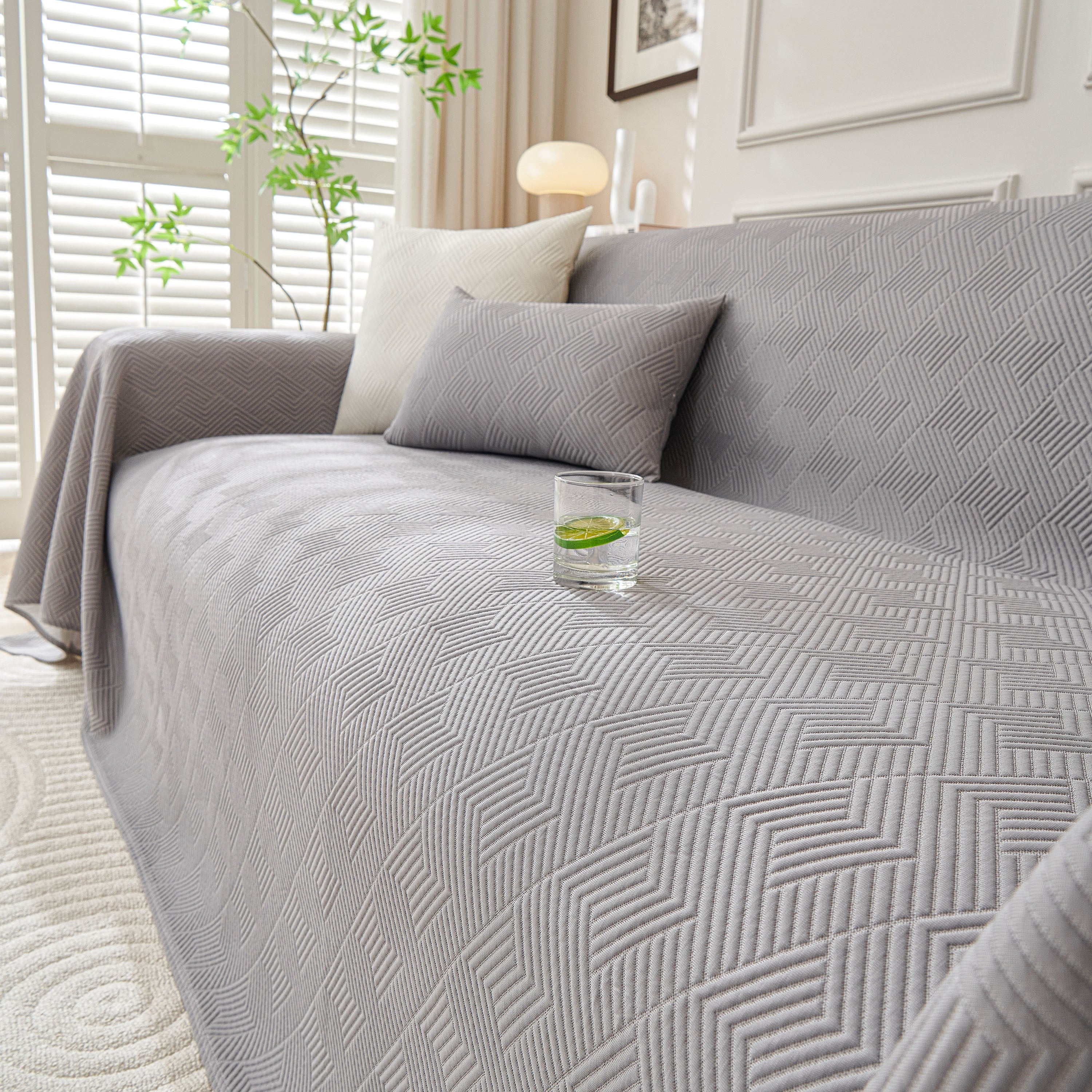 Cooling Scratch Proof Large Sofa Throw Cover, Geometric Texture Couch Protector