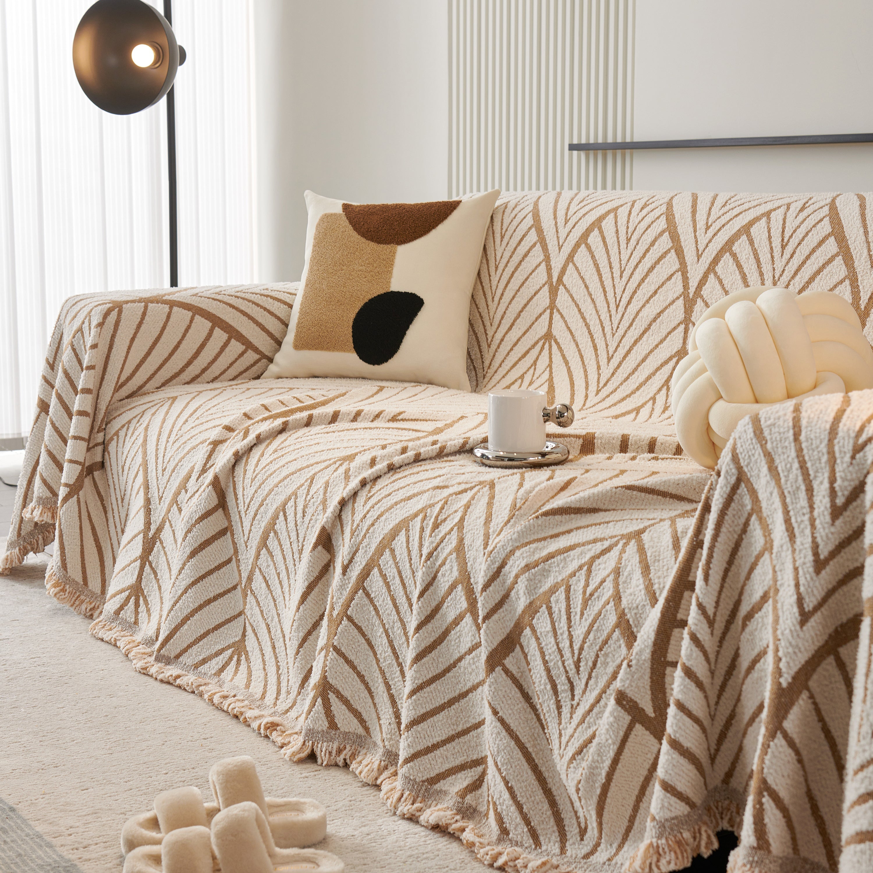 Maple Leaves Reversible Chenille Blanket Covers for Couch, Furniture Decoration Cover Sofa Slipcovers