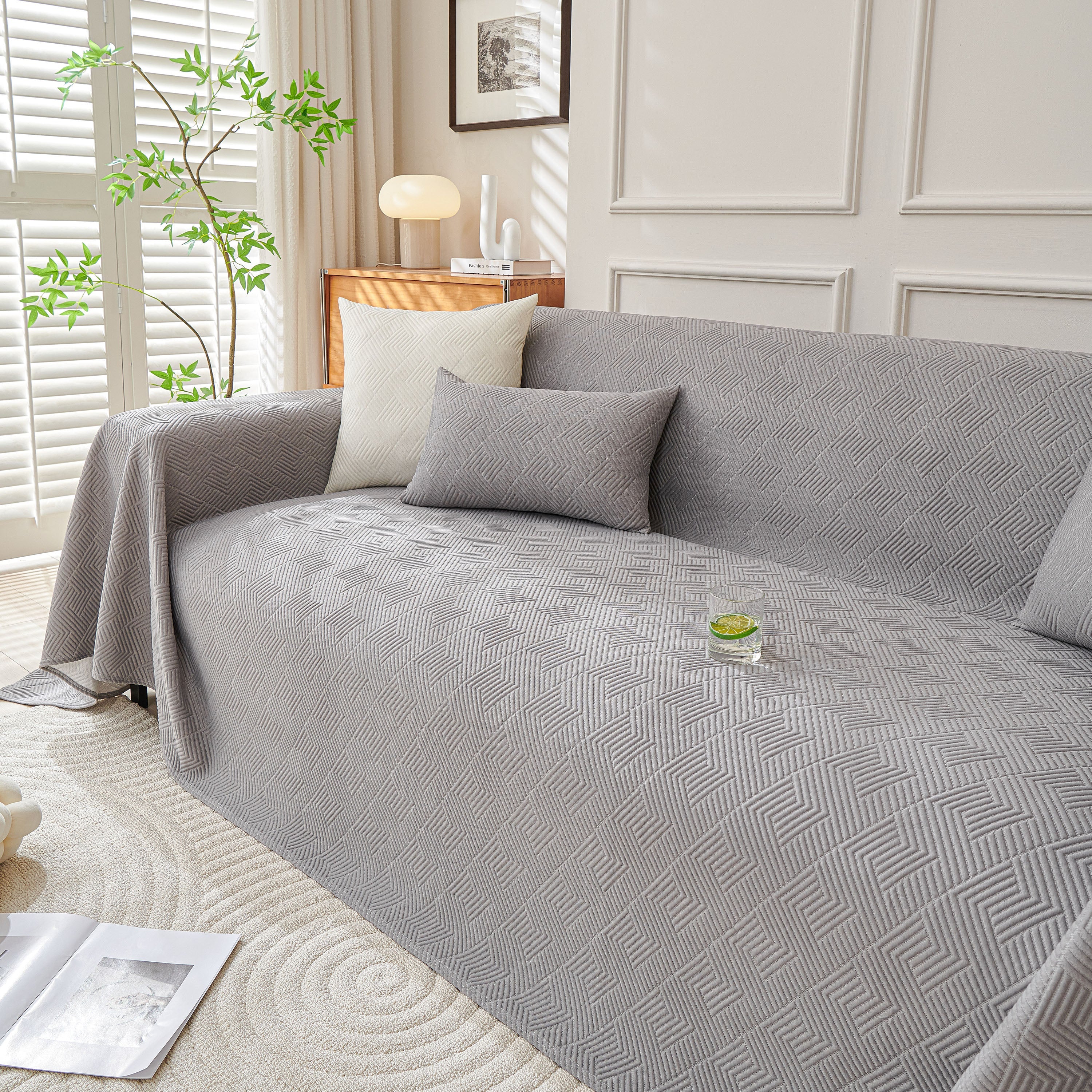 Cooling Scratch Proof Large Sofa Throw Cover, Geometric Texture Couch Protector