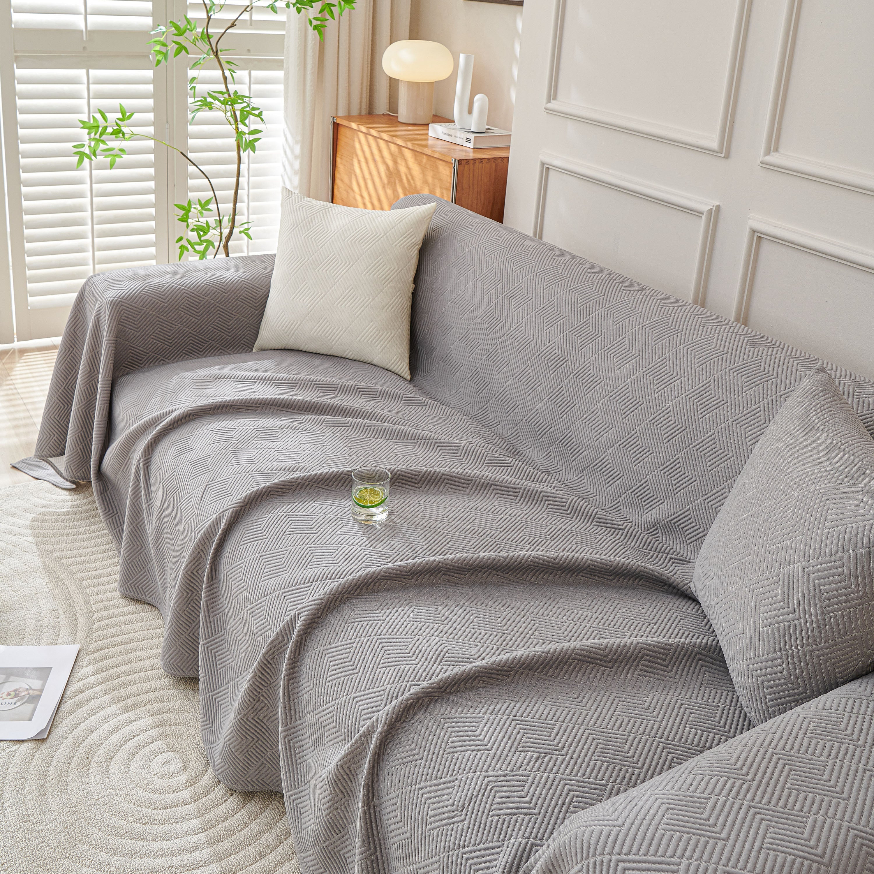 Cooling Scratch Proof Large Sofa Throw Cover, Geometric Texture Couch Protector
