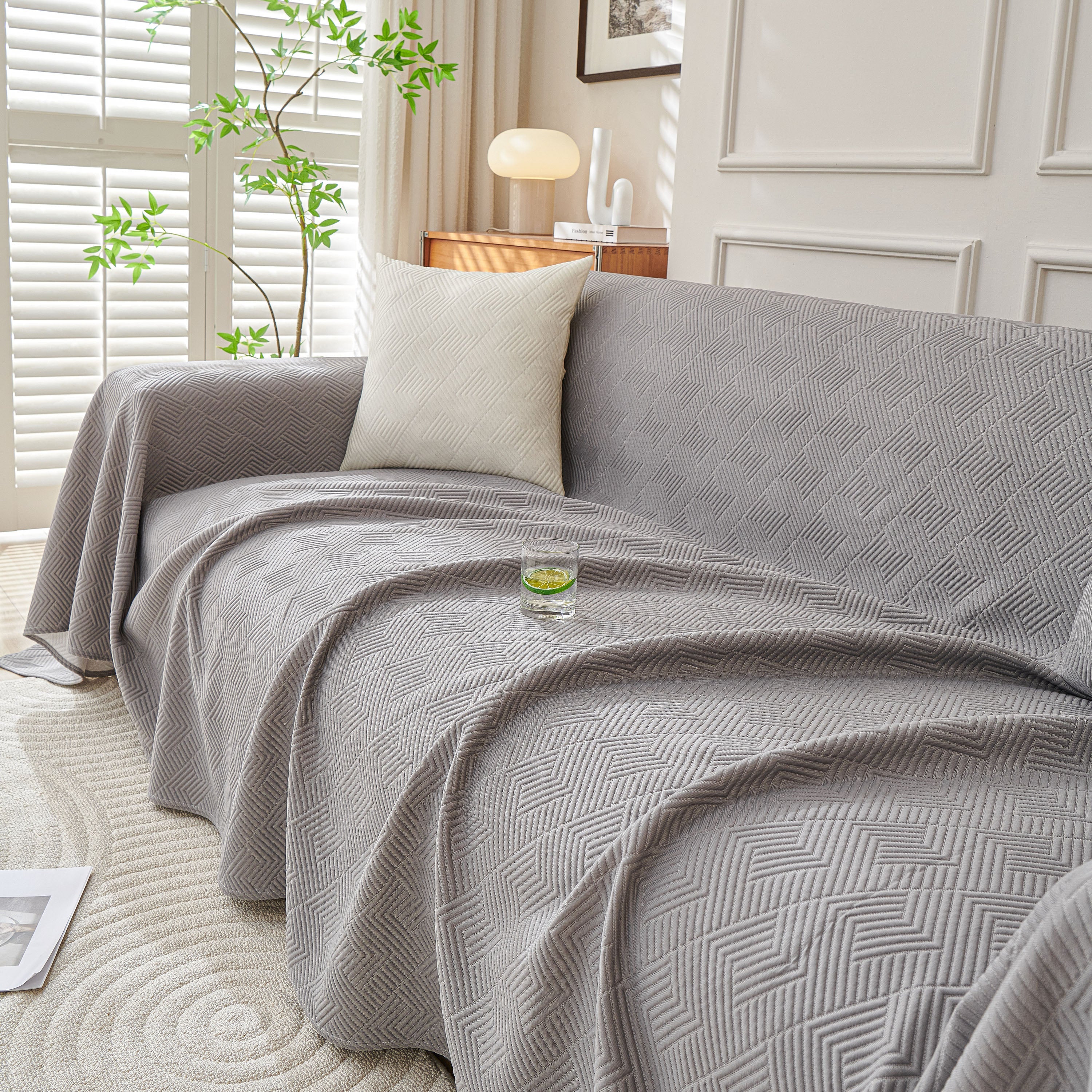 Cooling Scratch Proof Large Sofa Throw Cover, Geometric Texture Couch Protector